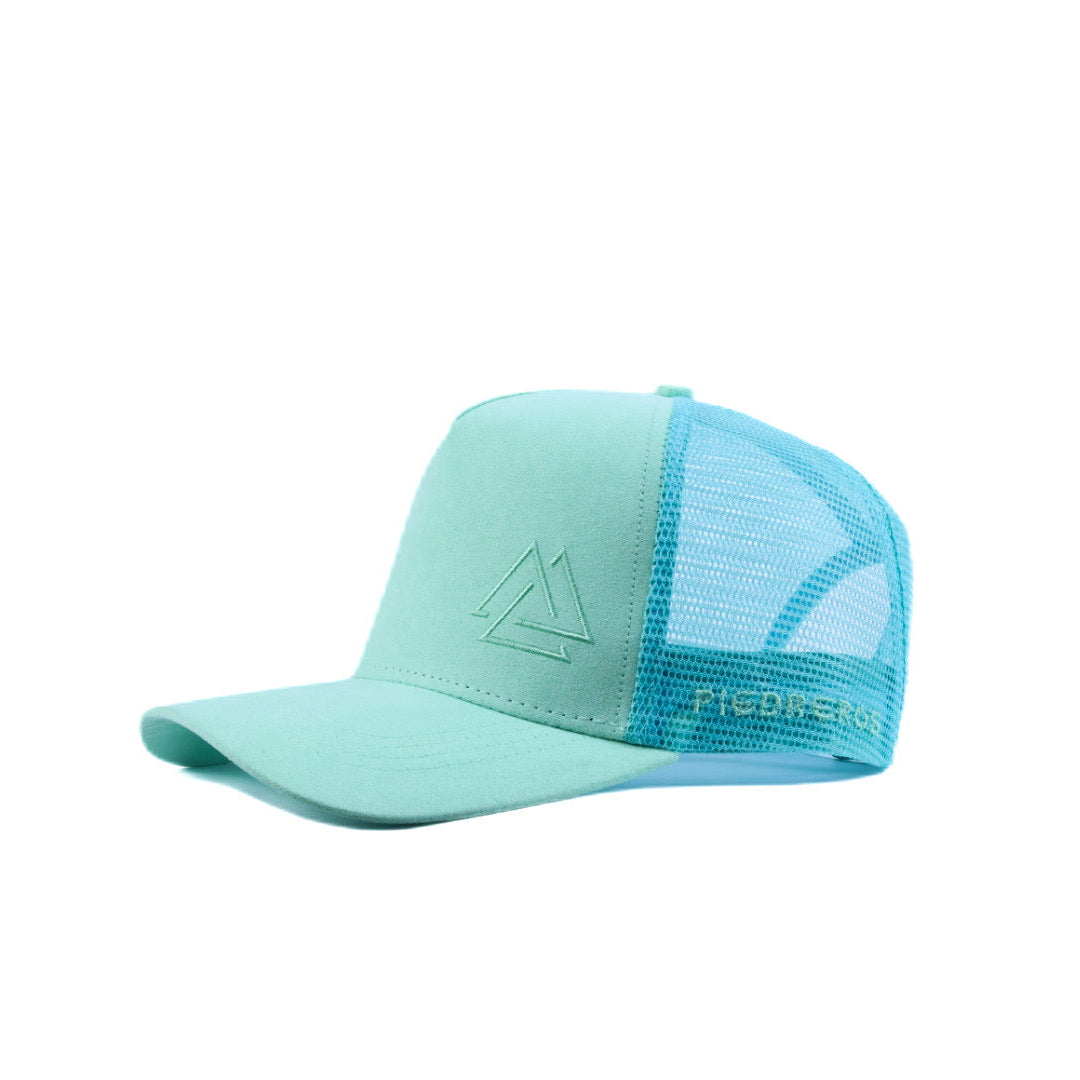 Aqua Suede mesh cap with aqua logo