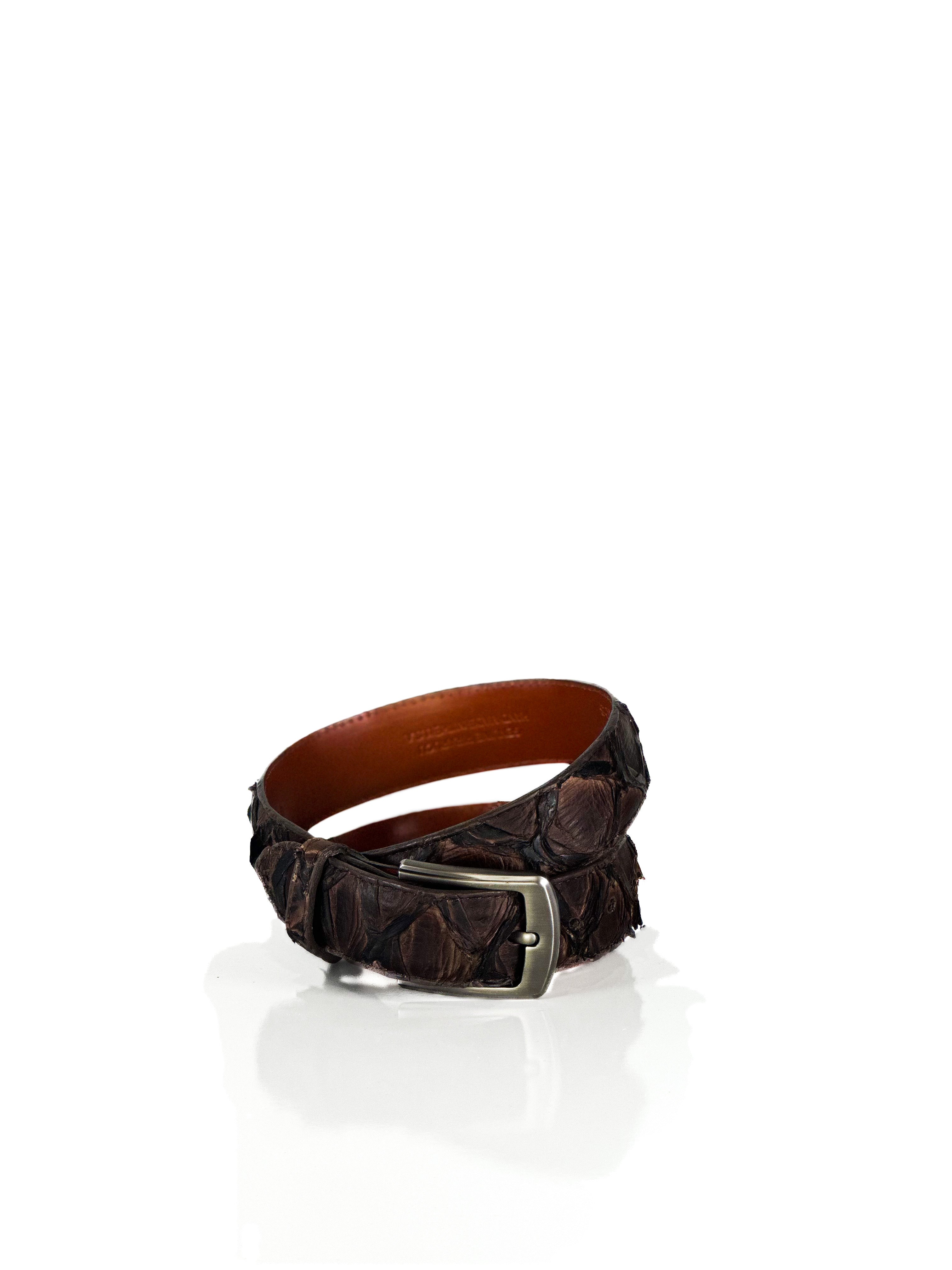 Brown jumbo leather belt with a silver buckle