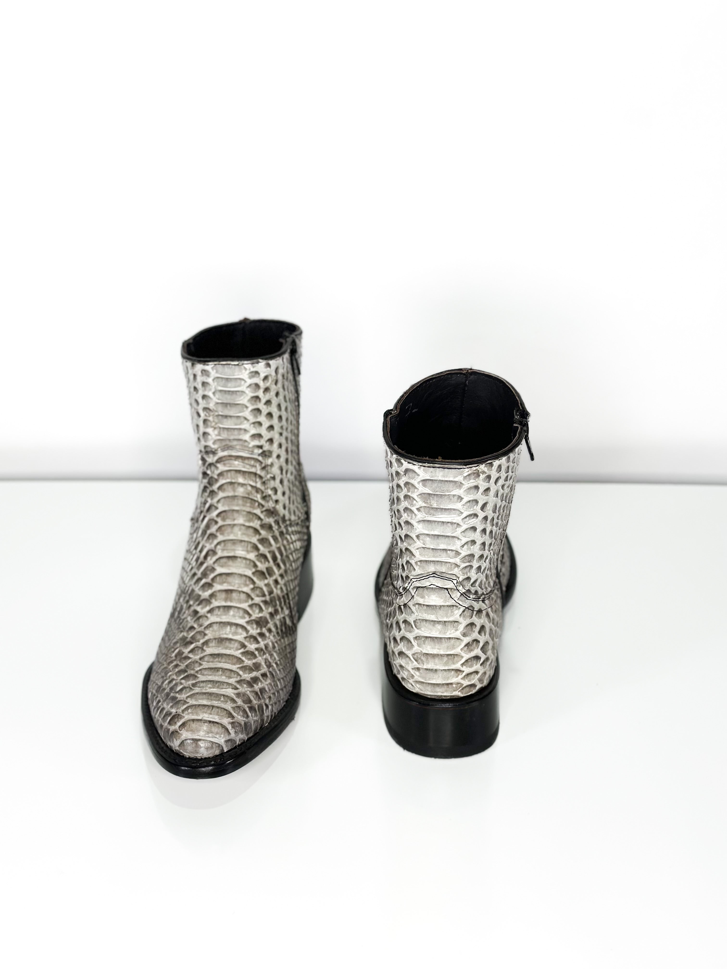 Jake Python Boots — angled view of handmade python boots
