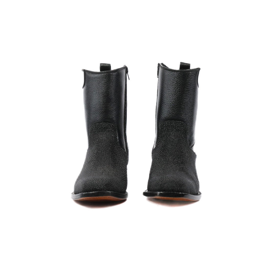 Stingray Leather Zipper Ankle Boots