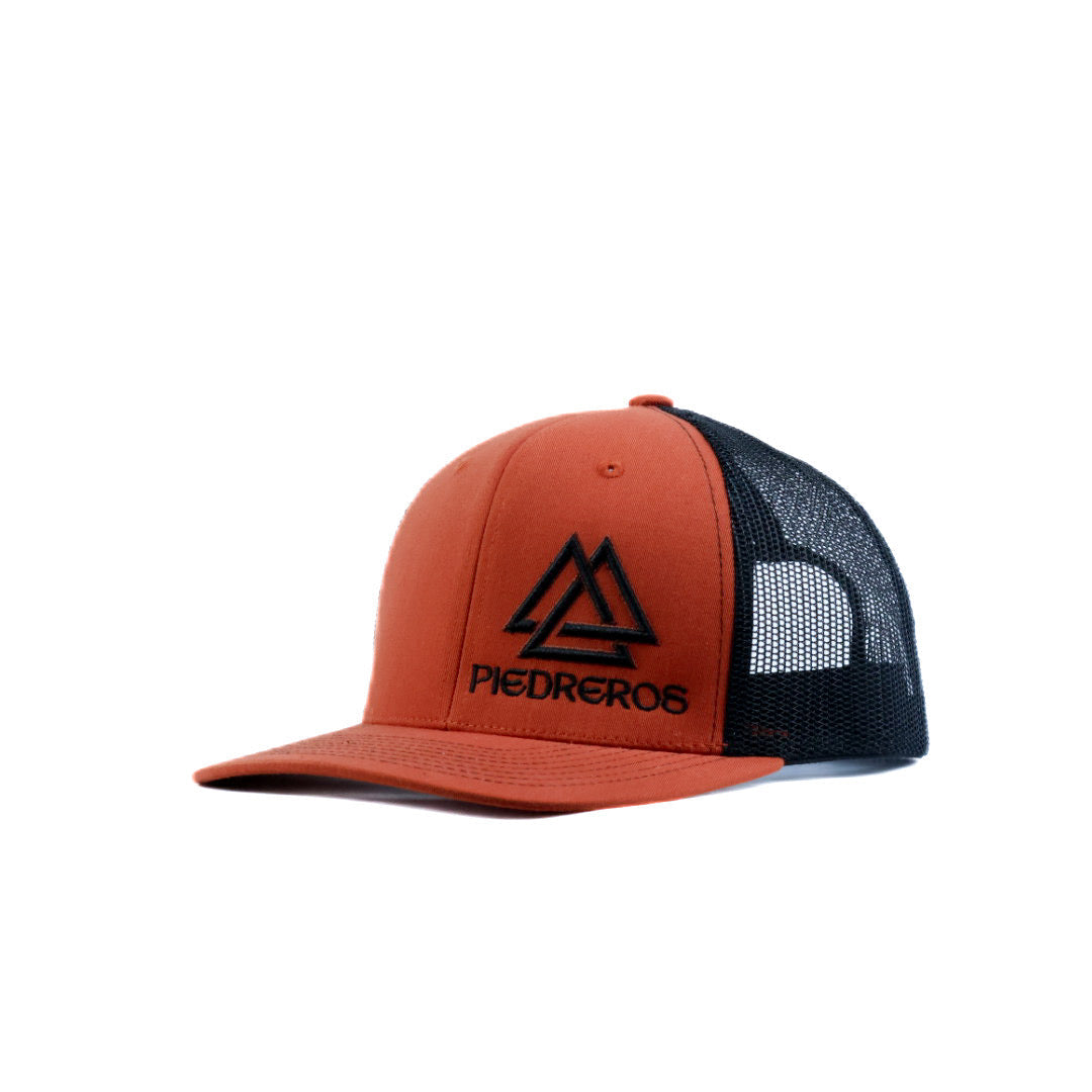 burnt orange mesh cap with black logo