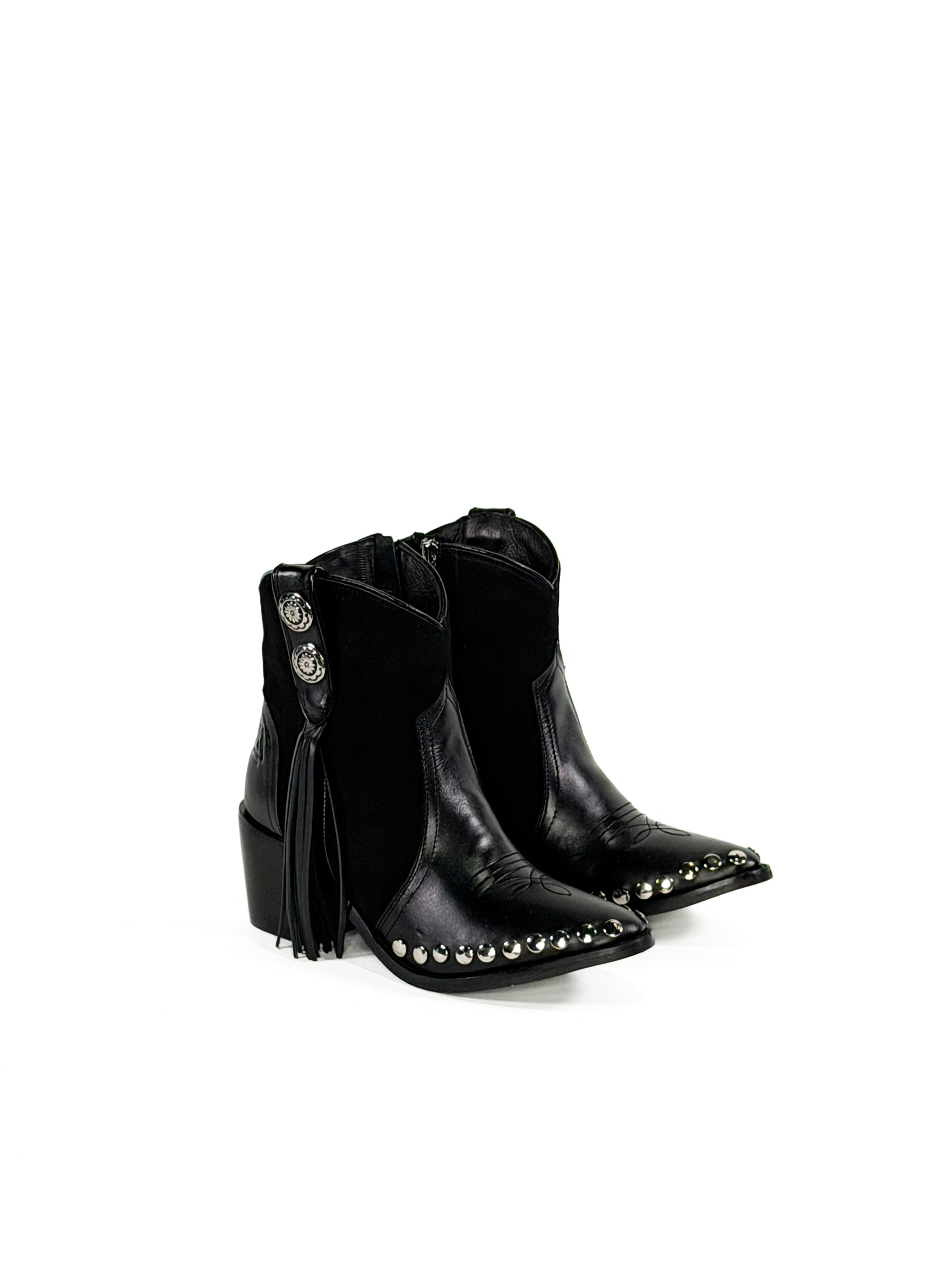 Black leather cowgirl ankle booties