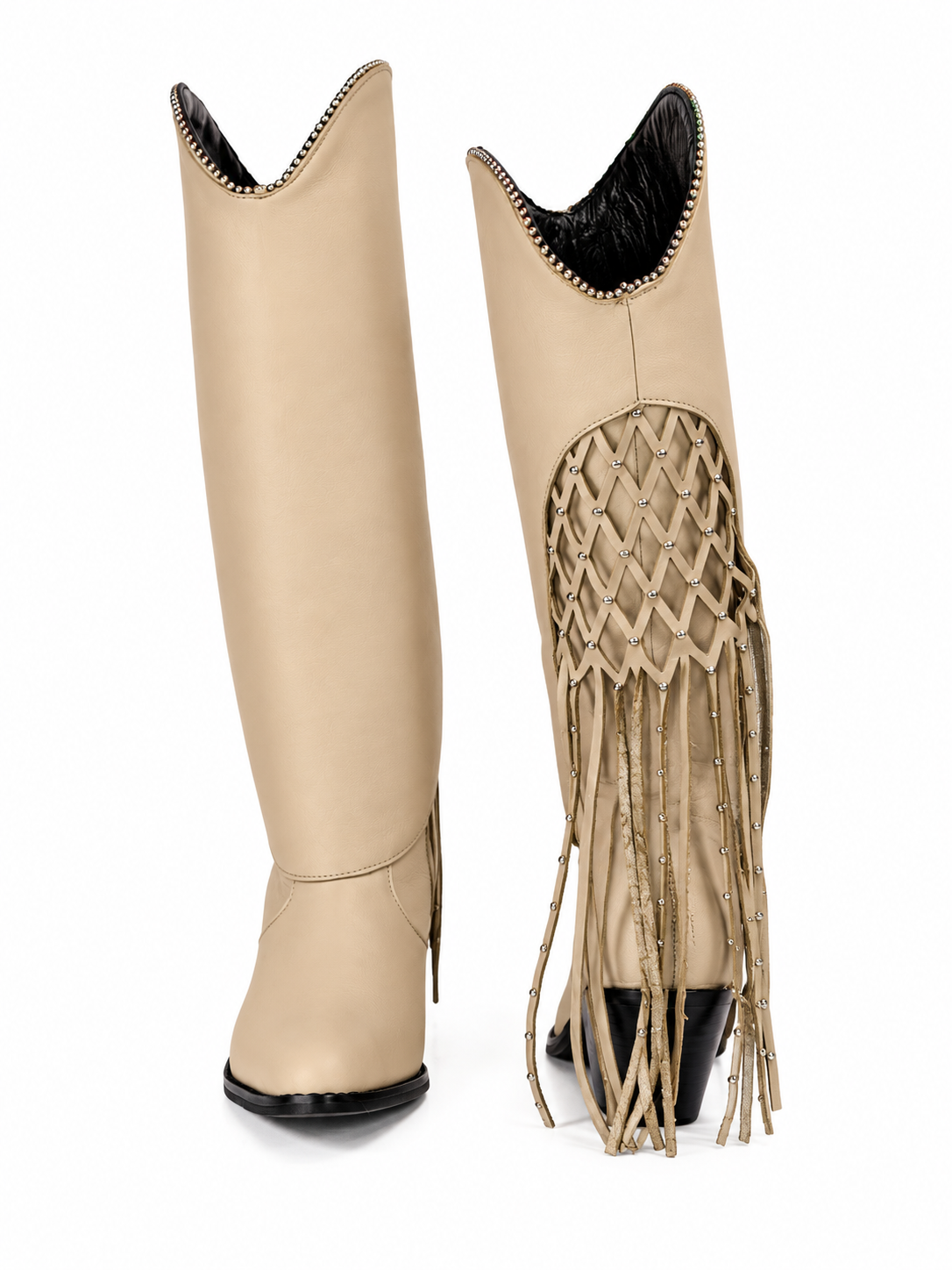 The Fringe Pearl — Leather Women's Cowboy Boot, angled view
