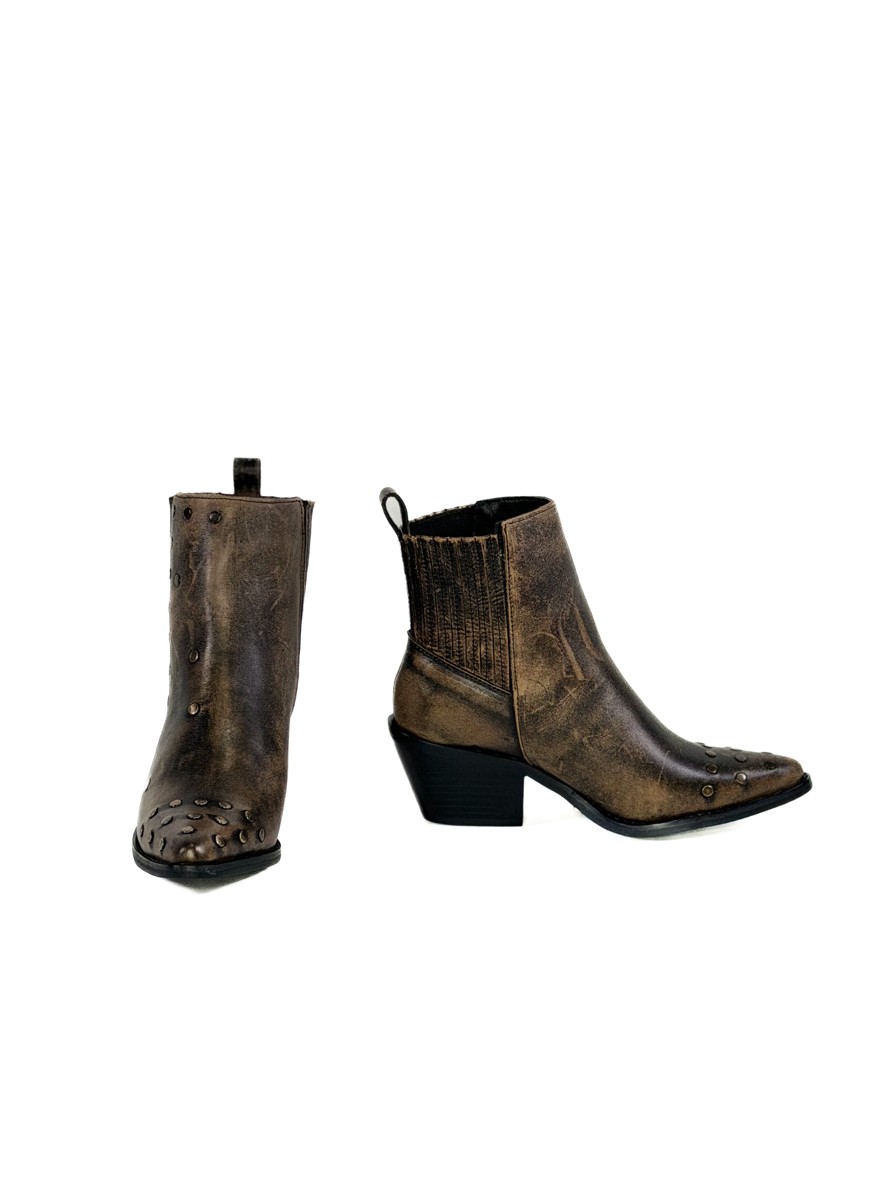 Brown rustic leather studded cowgirl boots
