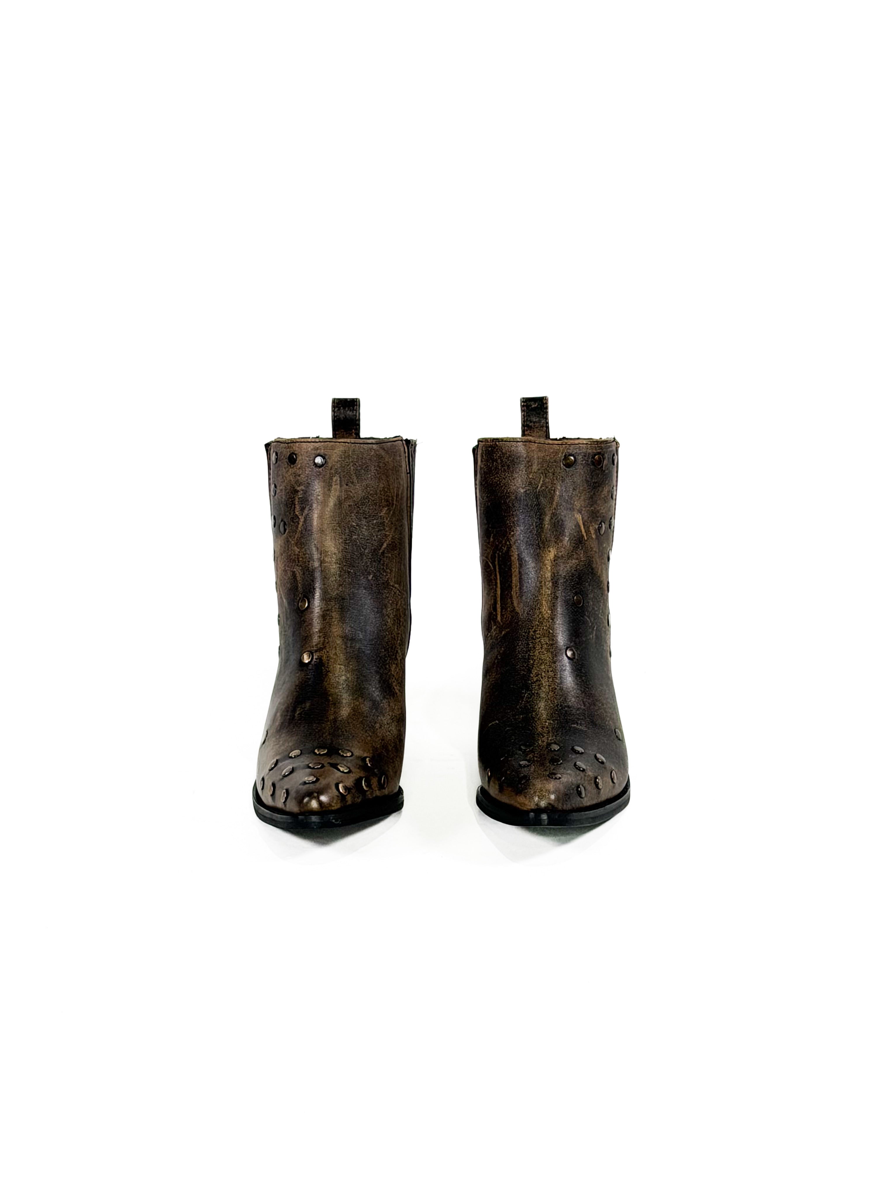brown ankle studded boots 