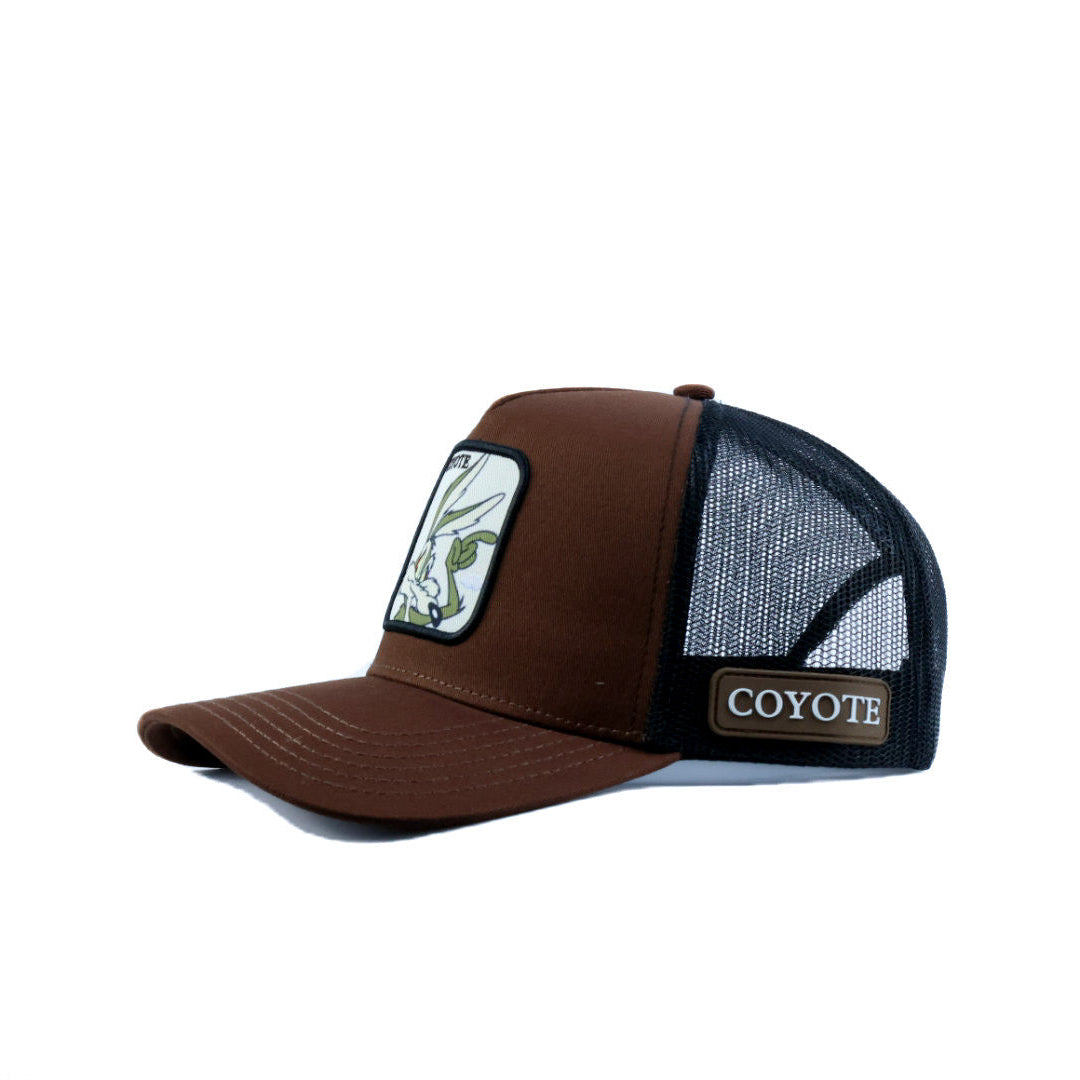 Brown and black cap with coyote patch