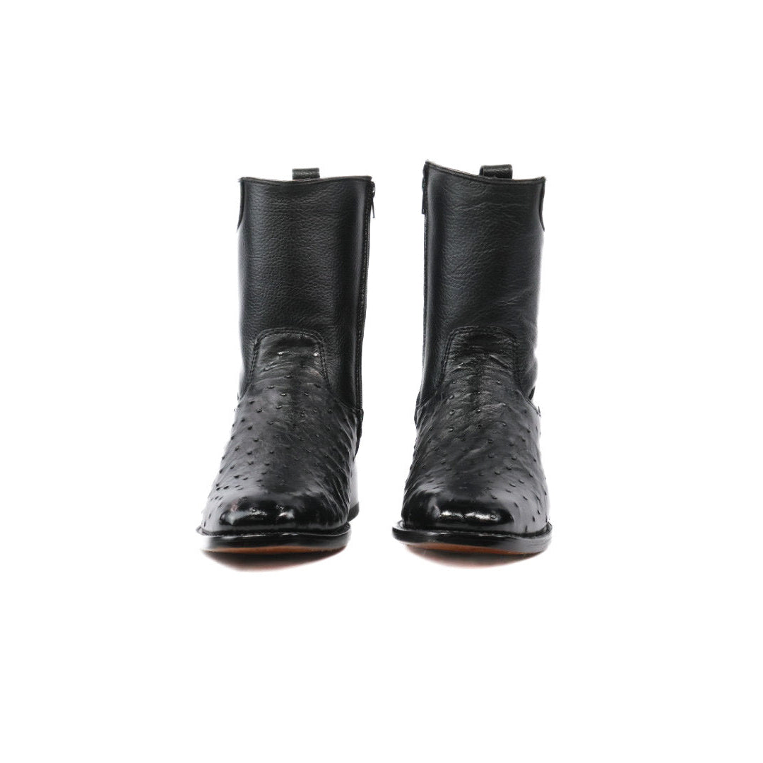 Ostrich Leather French Zipper Ankle Boots