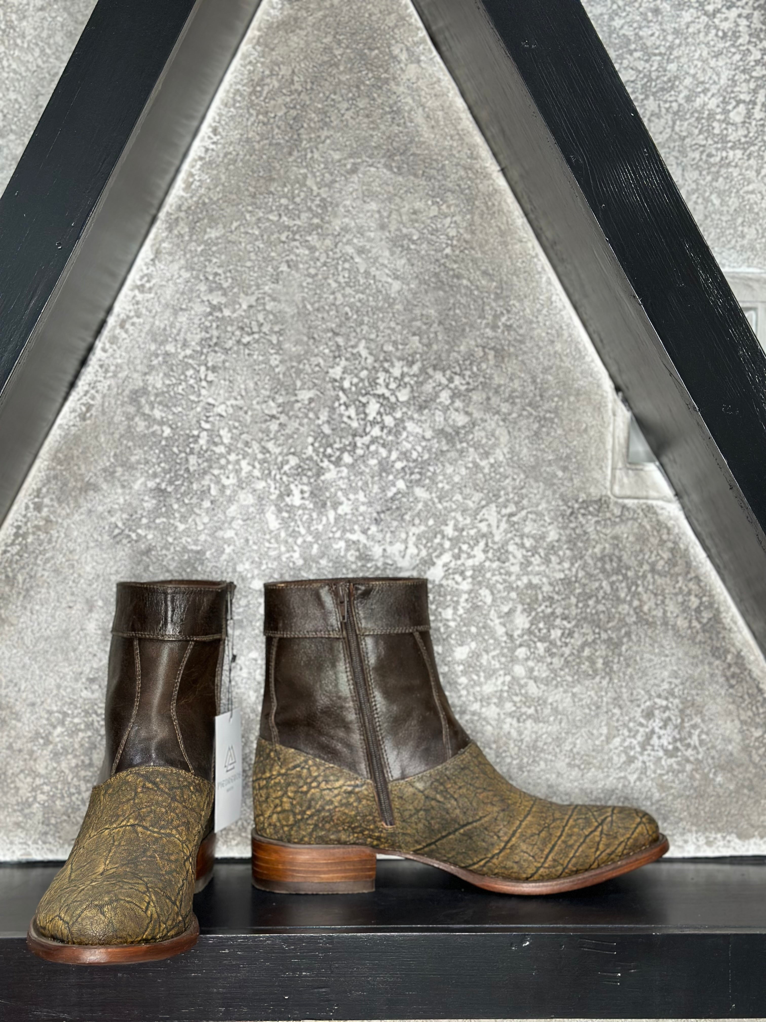Olive Serpent Boots — side view of handmade python boots