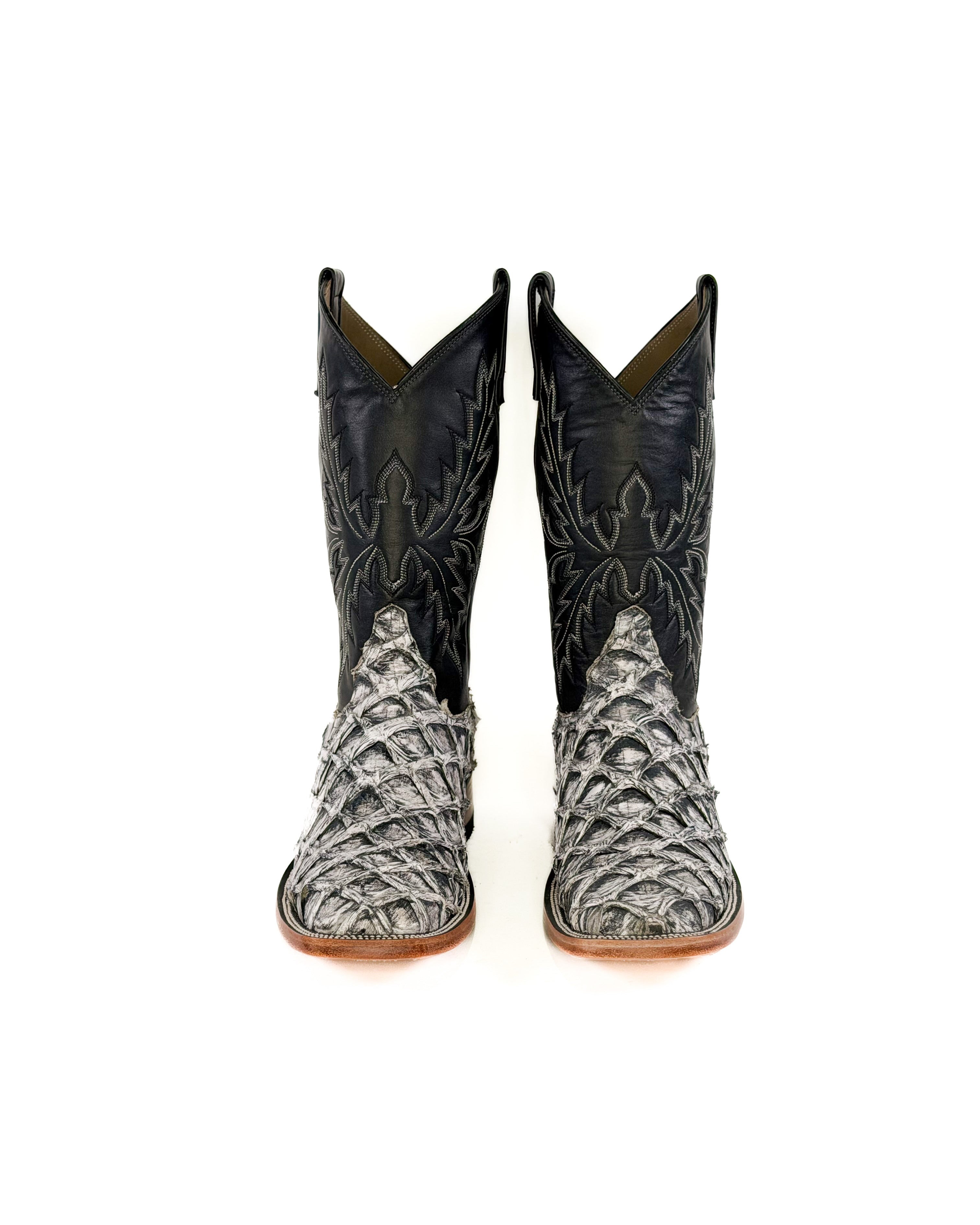 Pirarucu Fish-Web Gray Boots — close-up of handmade pirarucu boots