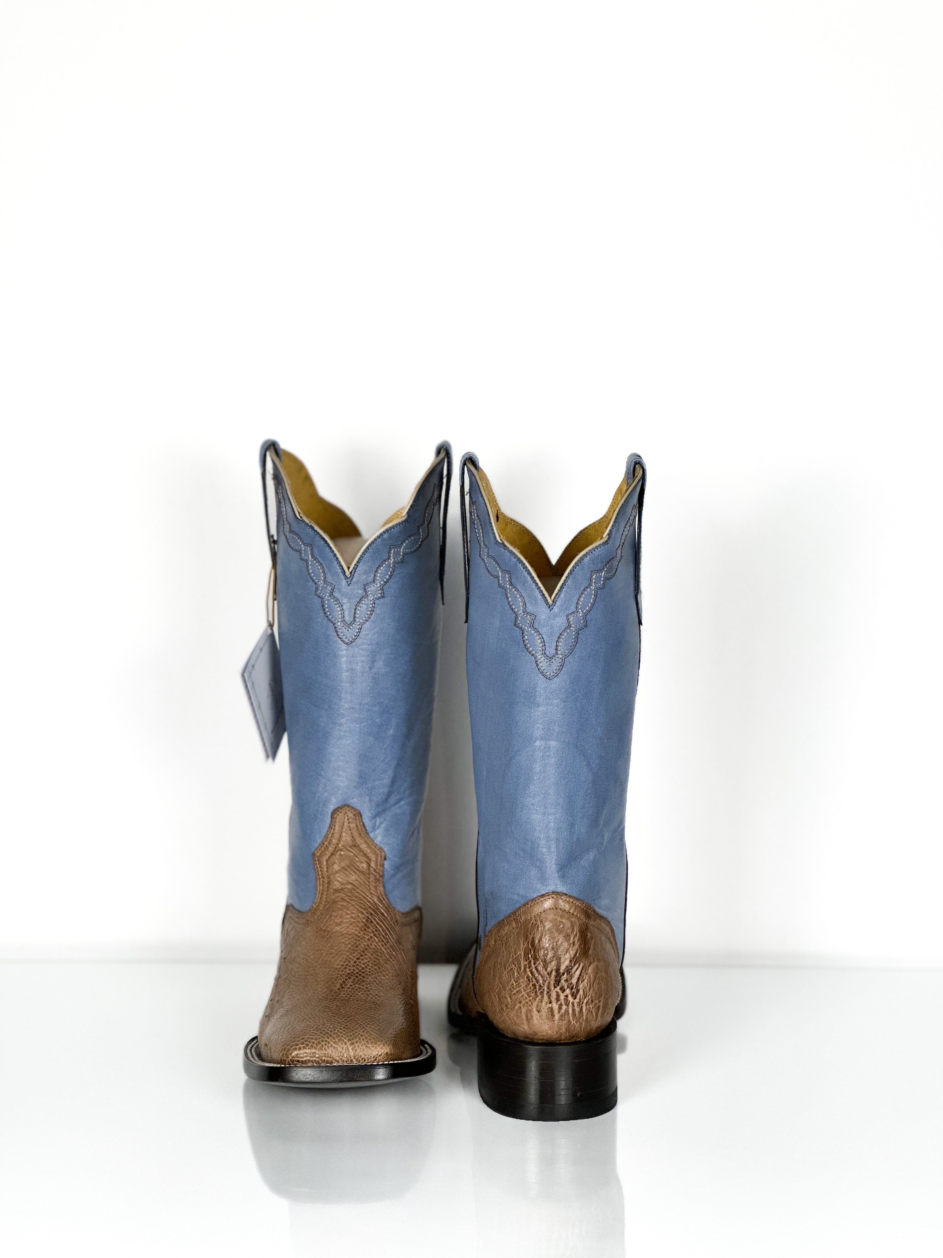 Men's Ostrich- Blue skin — leather detail
