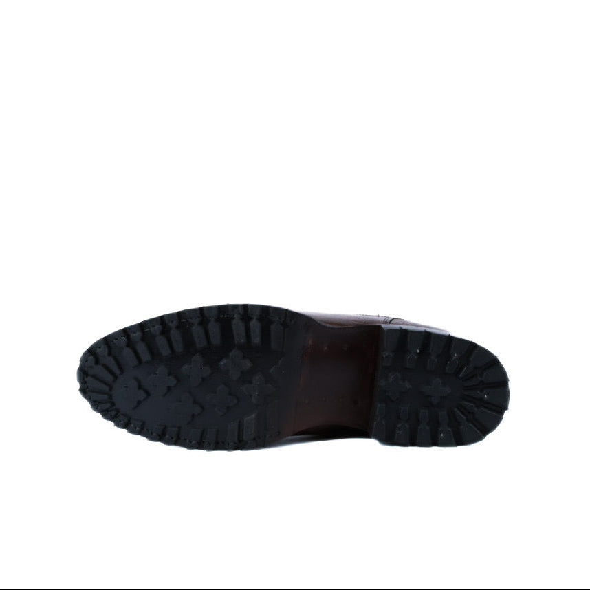 brown leather shoelace ankle boots sole tractor