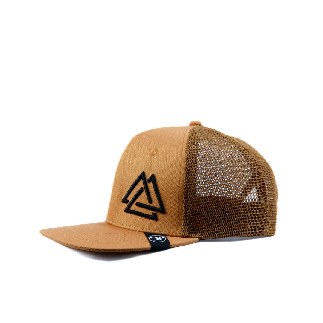Khaki brown cap with black piedreros logo