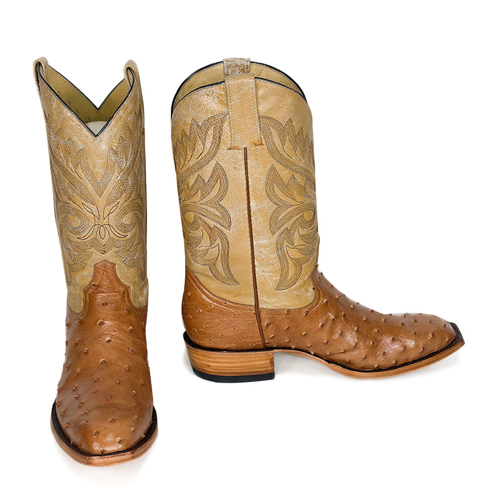 Crown Ostrich Boot — side view of handmade ostrich boots
