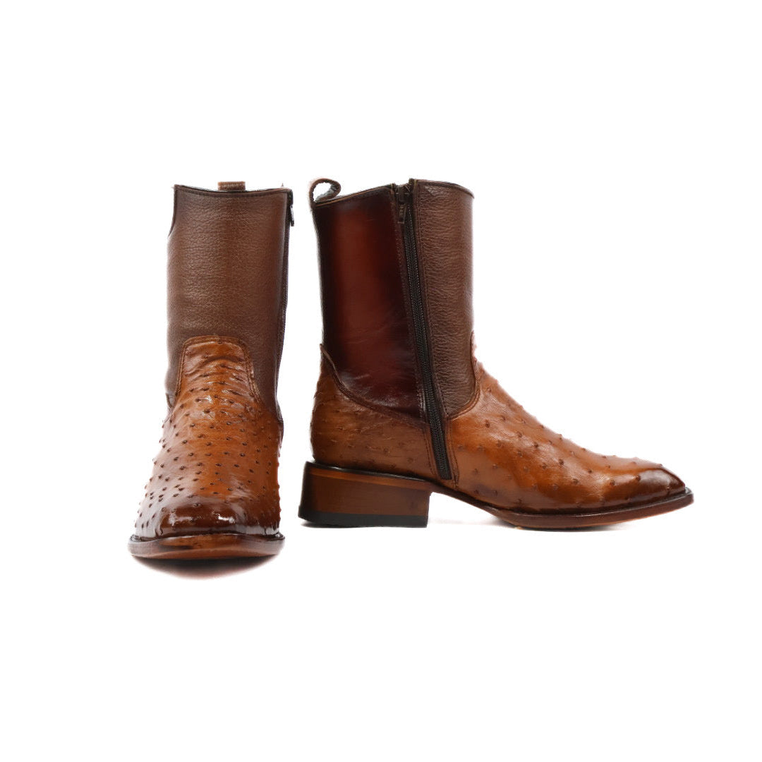 Ostrich Leather French Zipper Ankle Boots