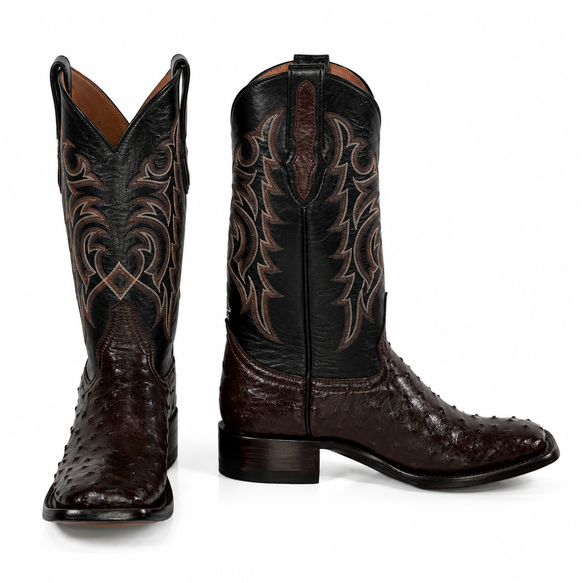 The Maxdale — Ostrich Square Toe Men's Cowboy Boot, front and side view