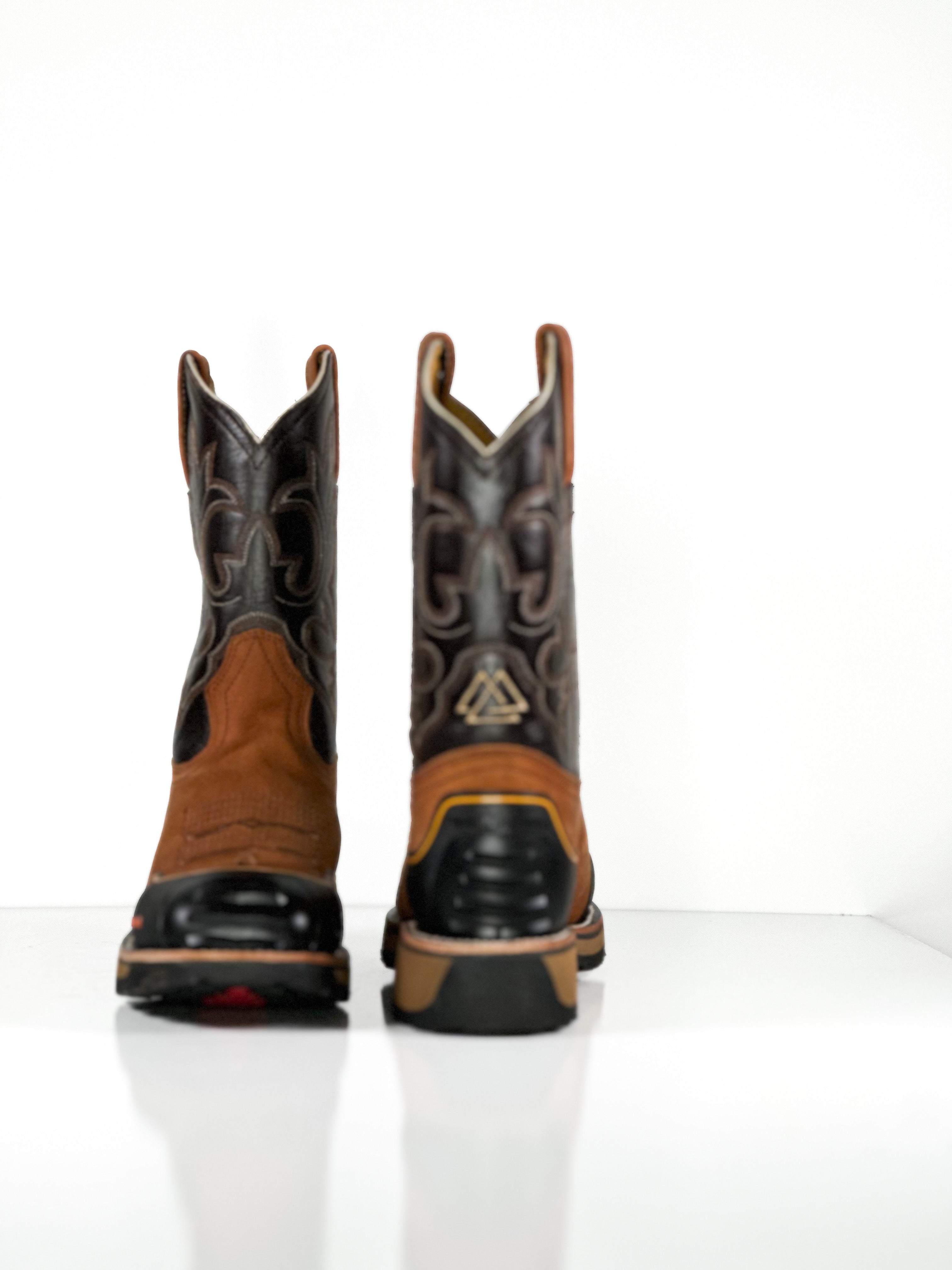 Composite toe work boot — angled view of handmade western boots
