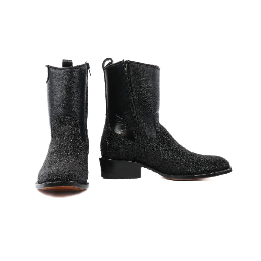 Stingray Leather Zipper Ankle Boots