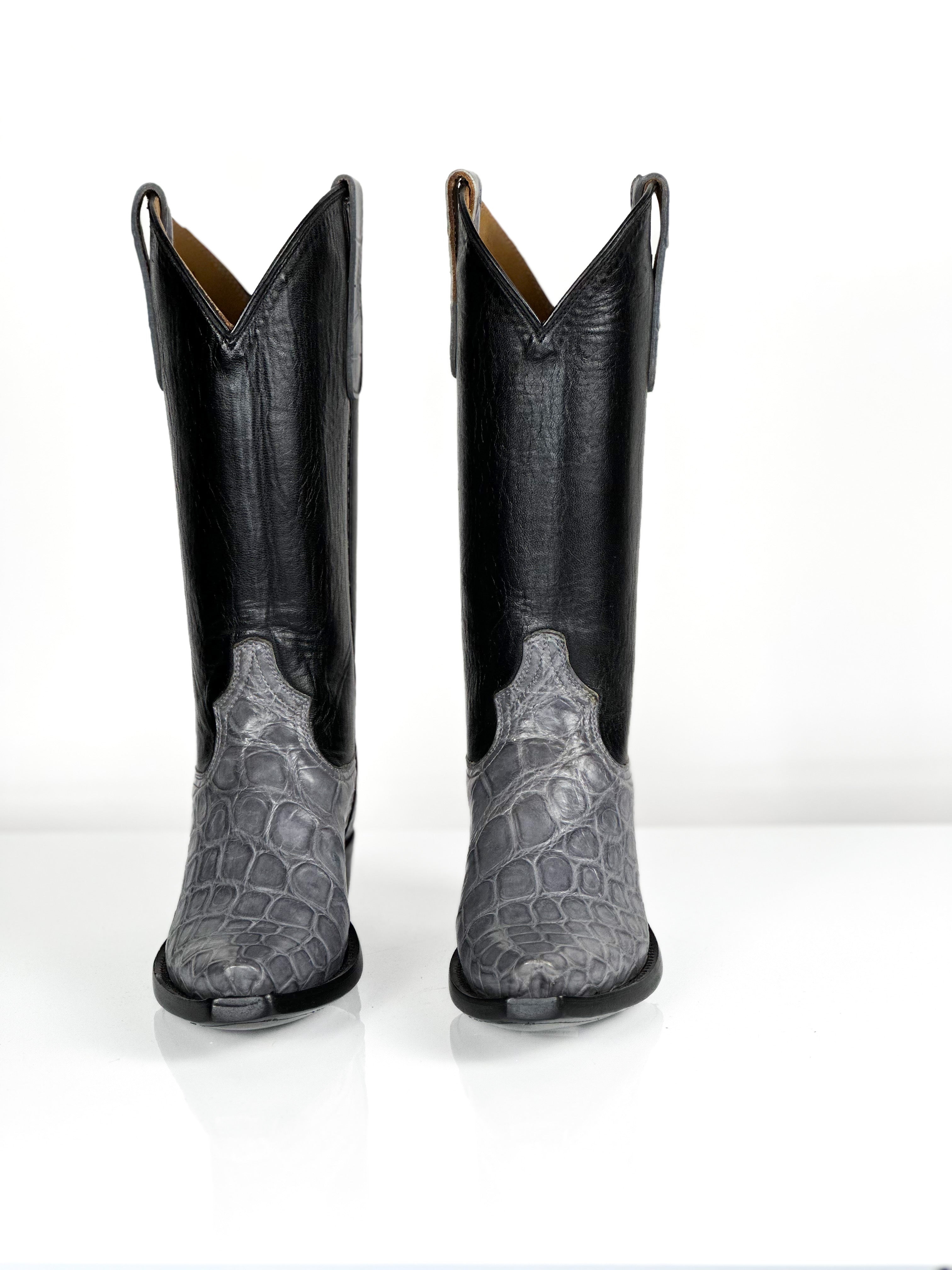 Silver Gator Boots — side view of handmade alligator boots