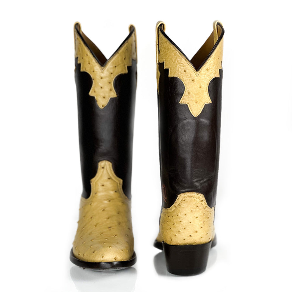 Dahlia- Ostrich Boot — angled view of handmade ostrich boots