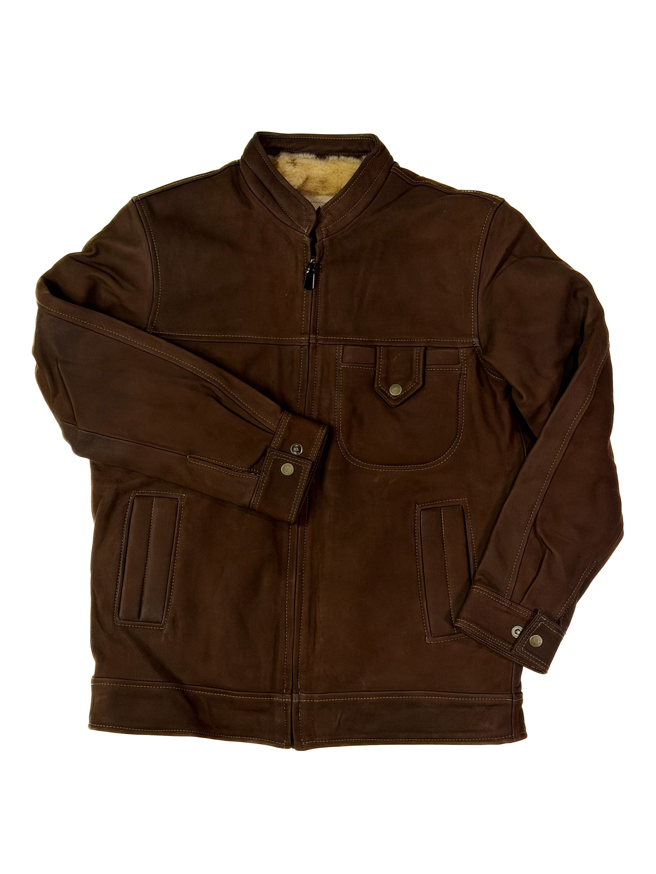 Brown Fur Jacket with stitching and buttons
