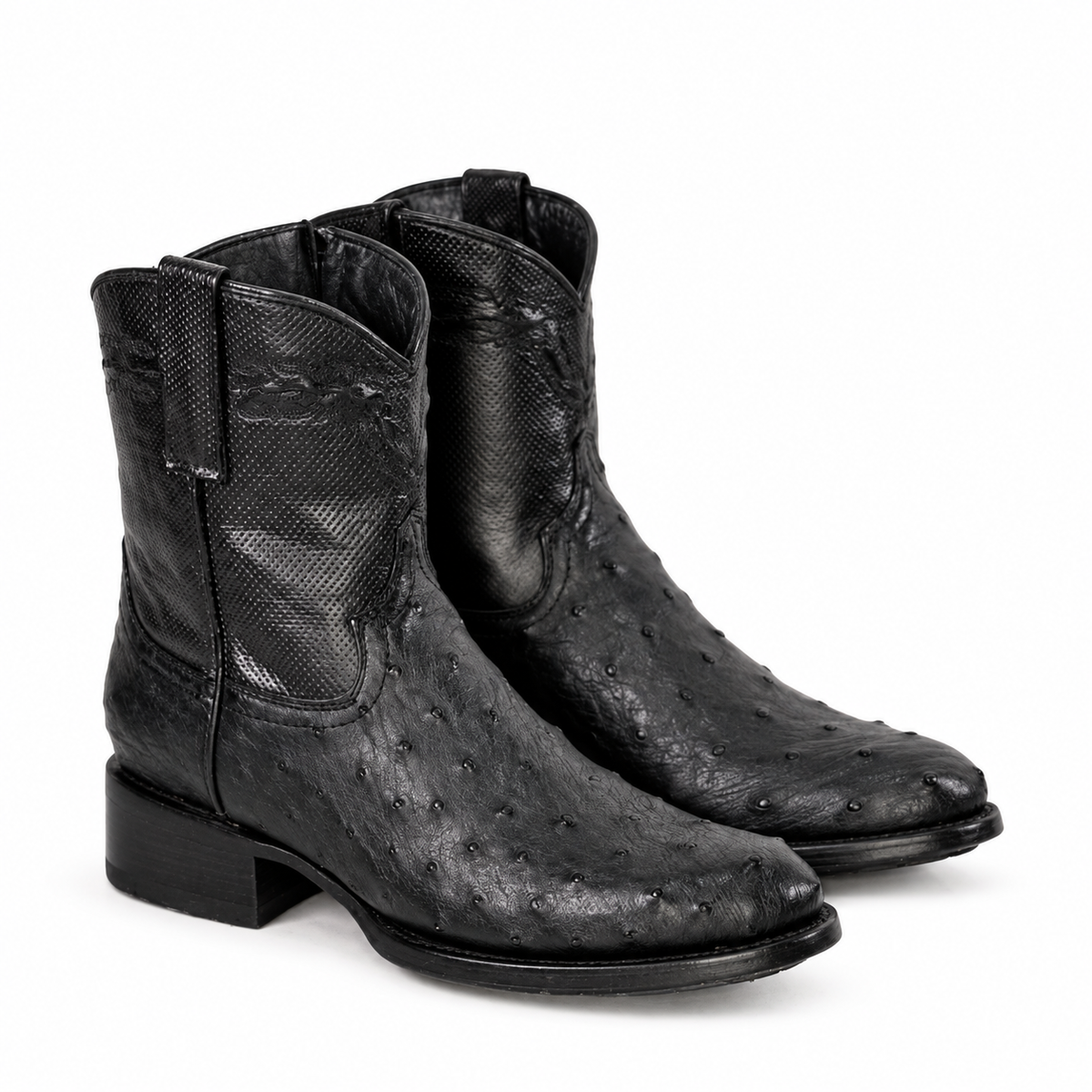 The Detmold — Ostrich Round Toe Men's Cowboy Boot, angled view