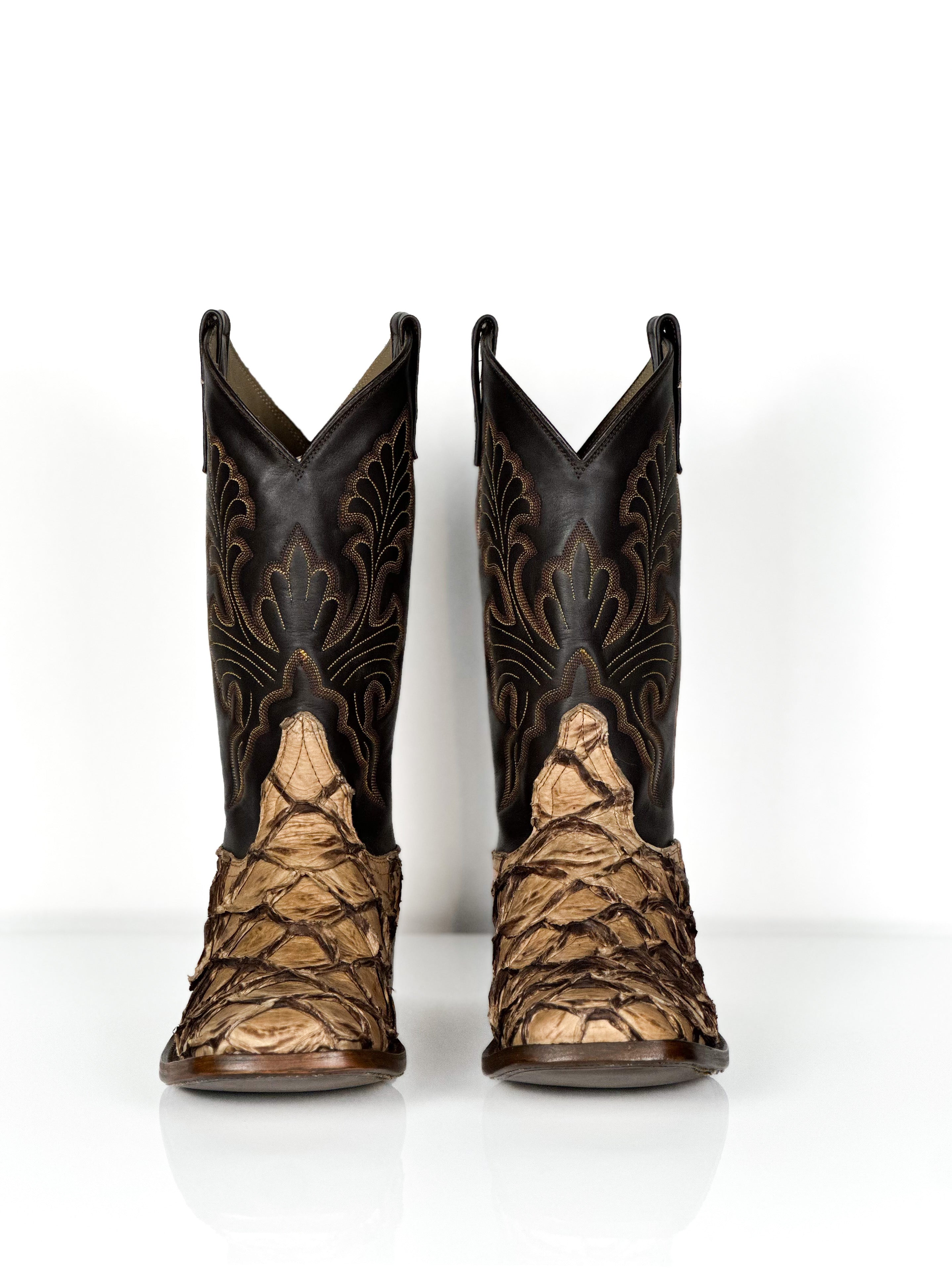 Pirarucu Fish-Terra Boots — top view of handmade pirarucu boots