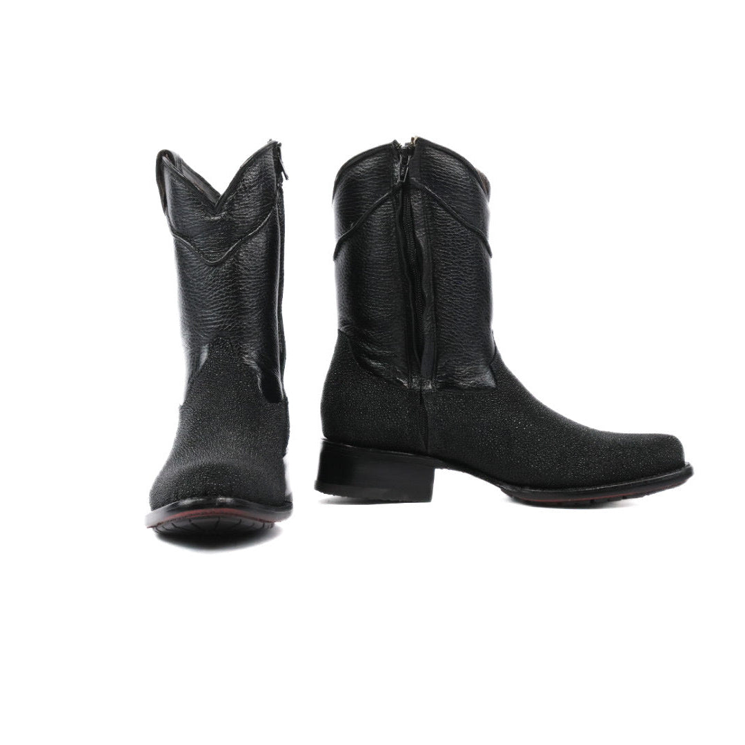 Stingray Leather Zipper Ankle Boots