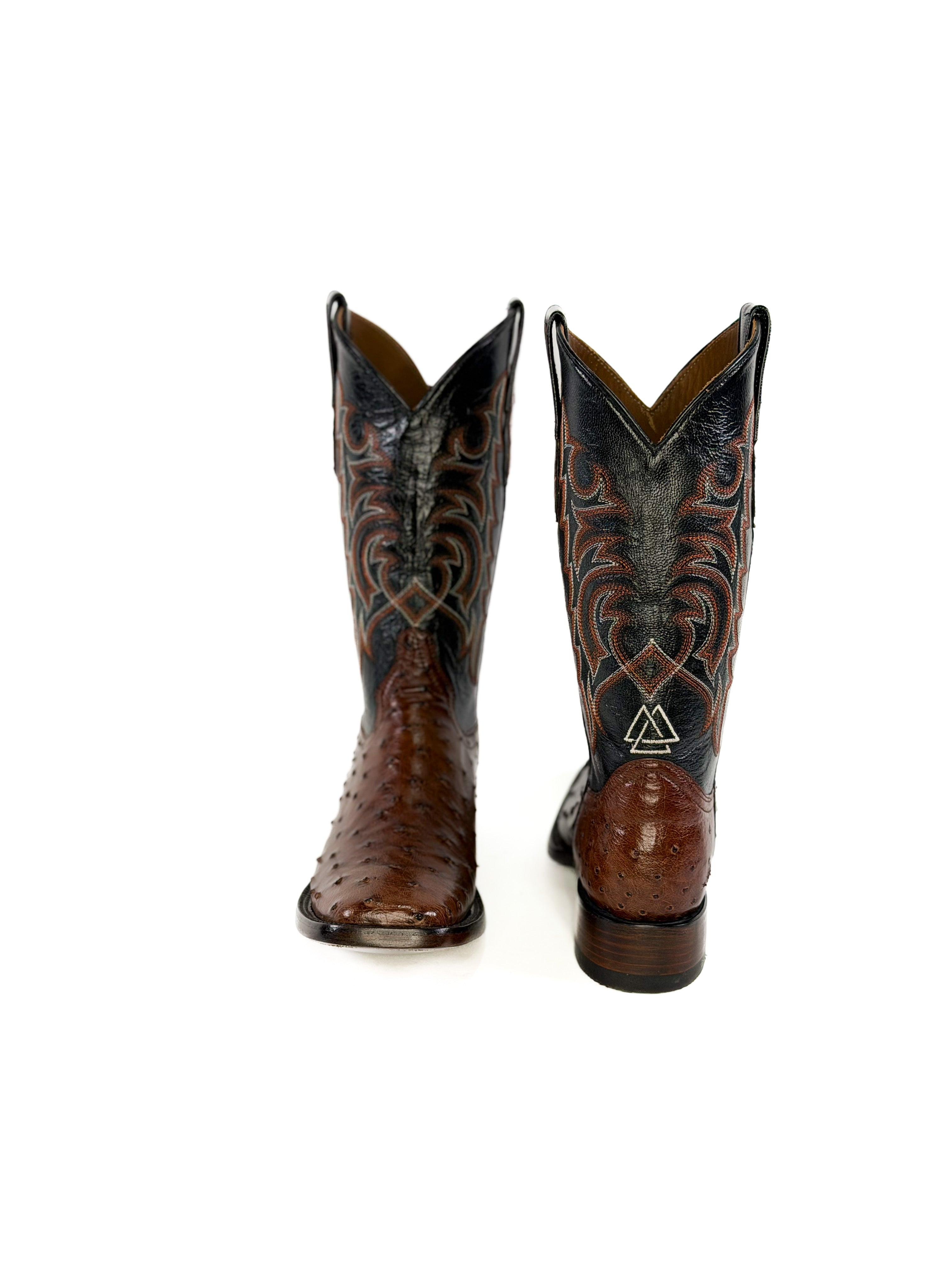 Ostrich Square Toe Boot — detail shot of handmade ostrich boots