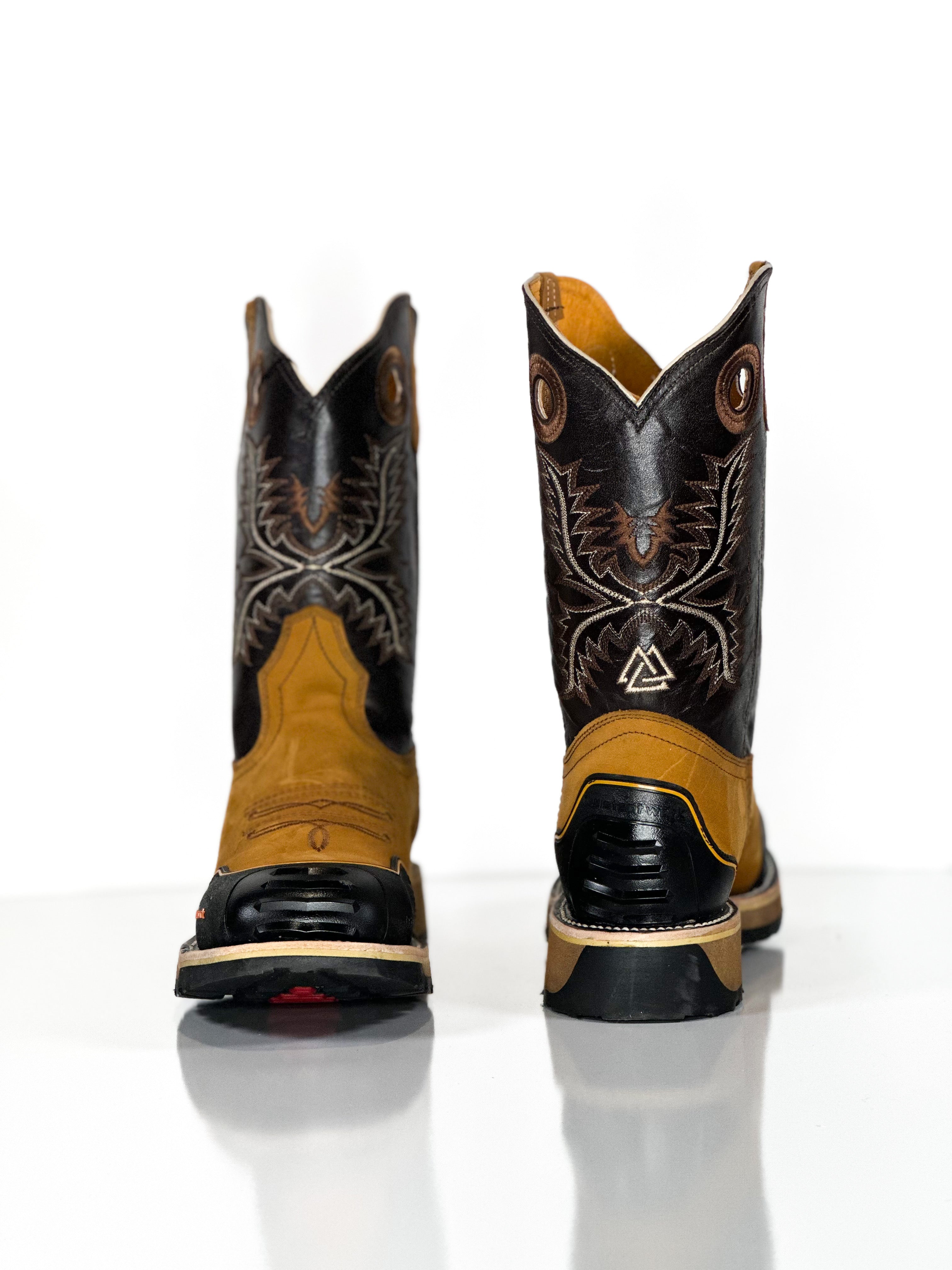 Composite toe work boot-Miel — angled view of handmade western boots