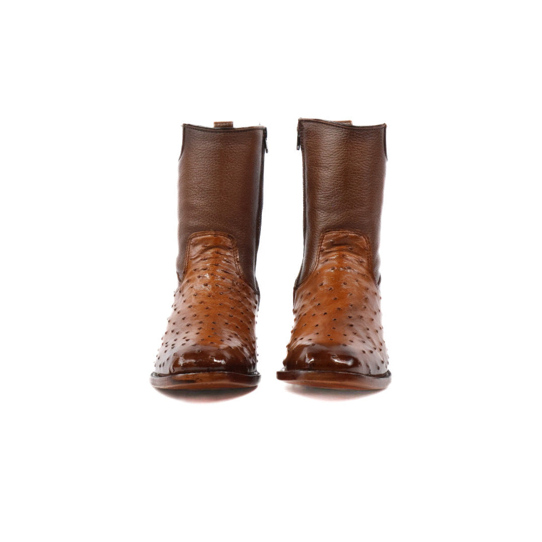 Ostrich Leather French Zipper Ankle Boots