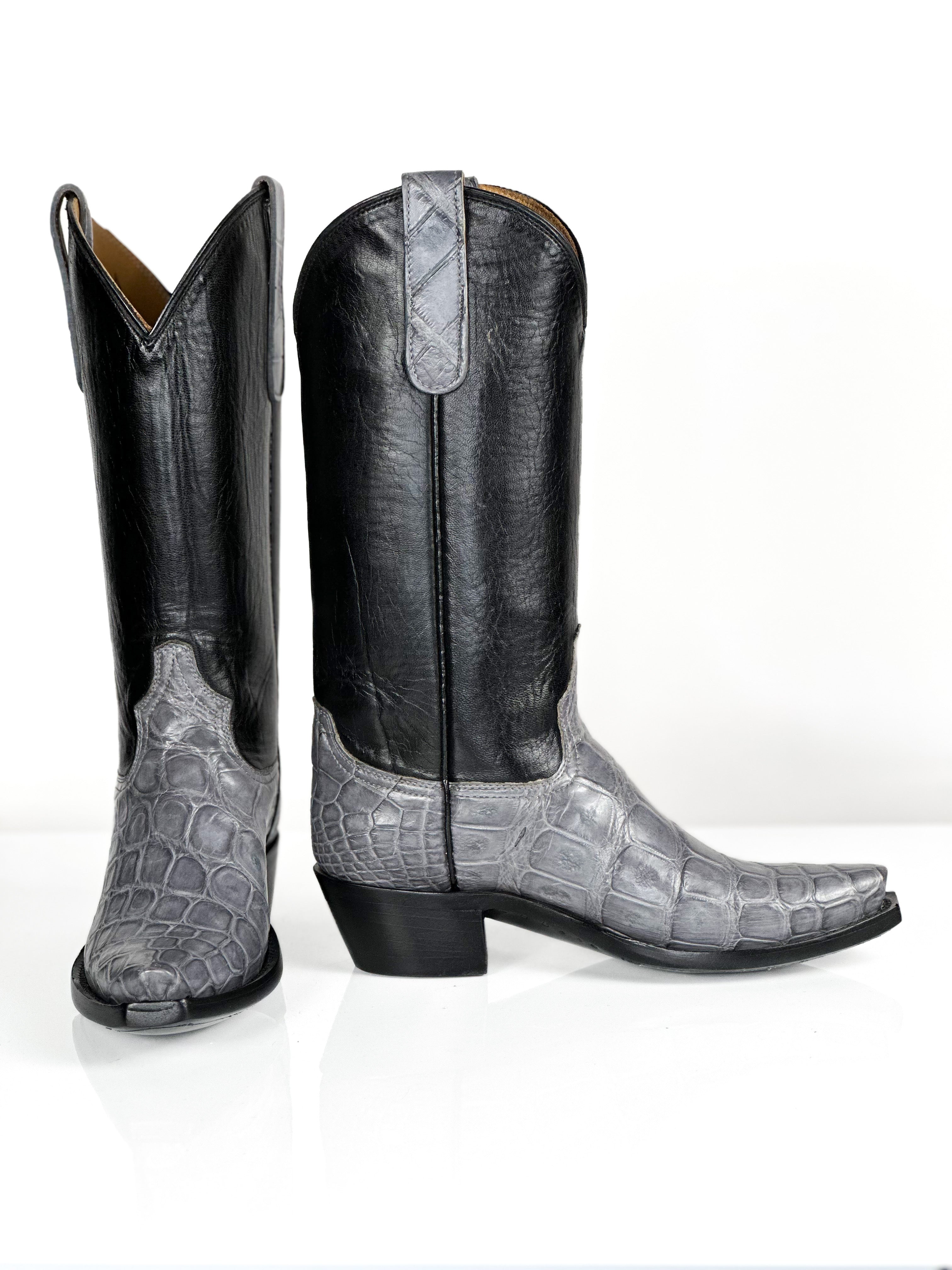 Silver Gator Boots — detail shot of handmade alligator boots