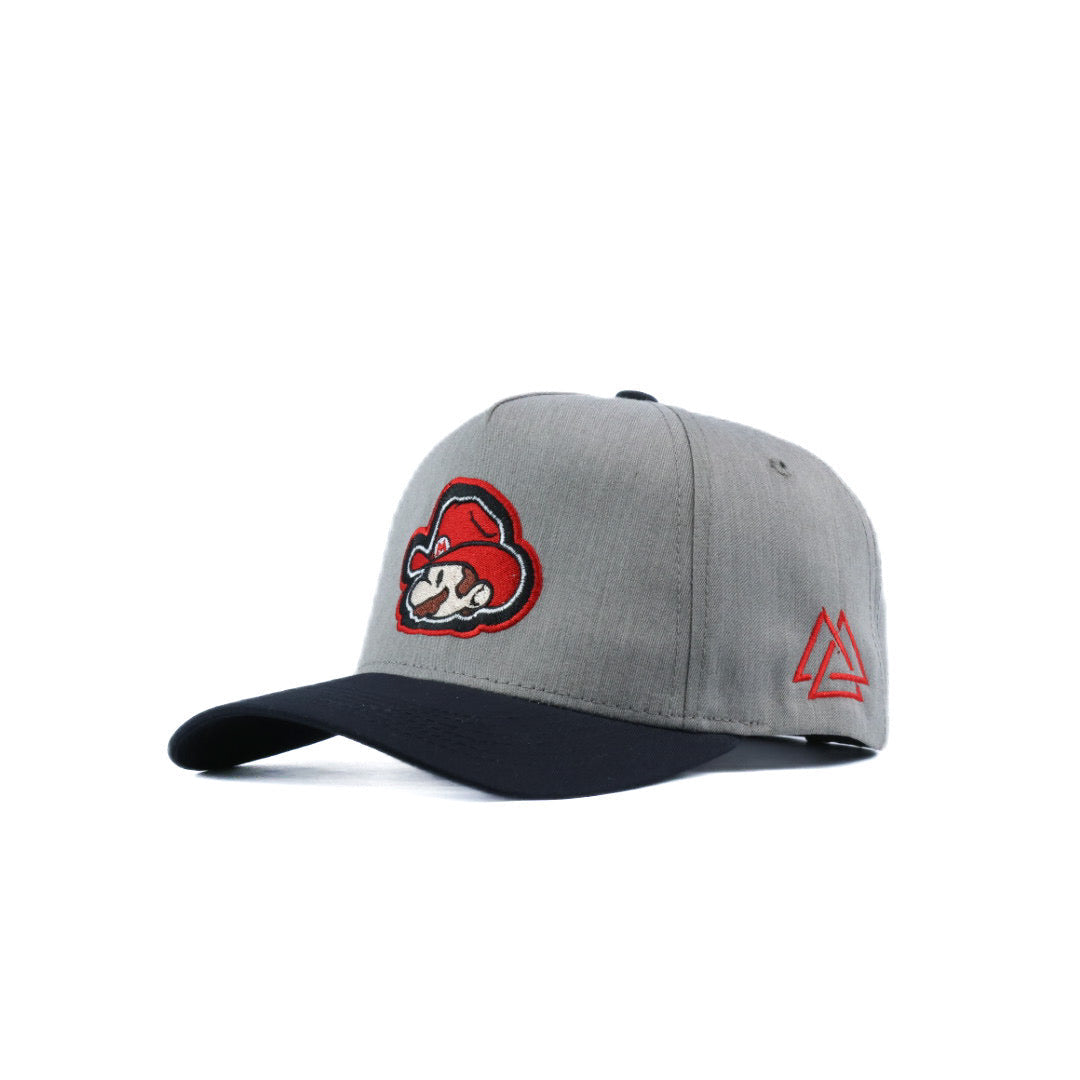 Gray and blue cap with mario logo