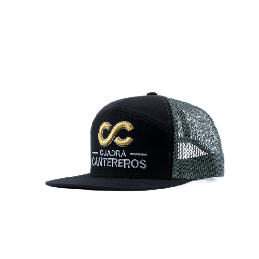 Black and gray mesh cap with gold and gray logo