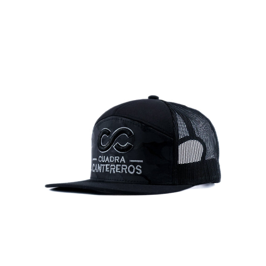 Camo black mesh cap with gray and black cantereros logo
