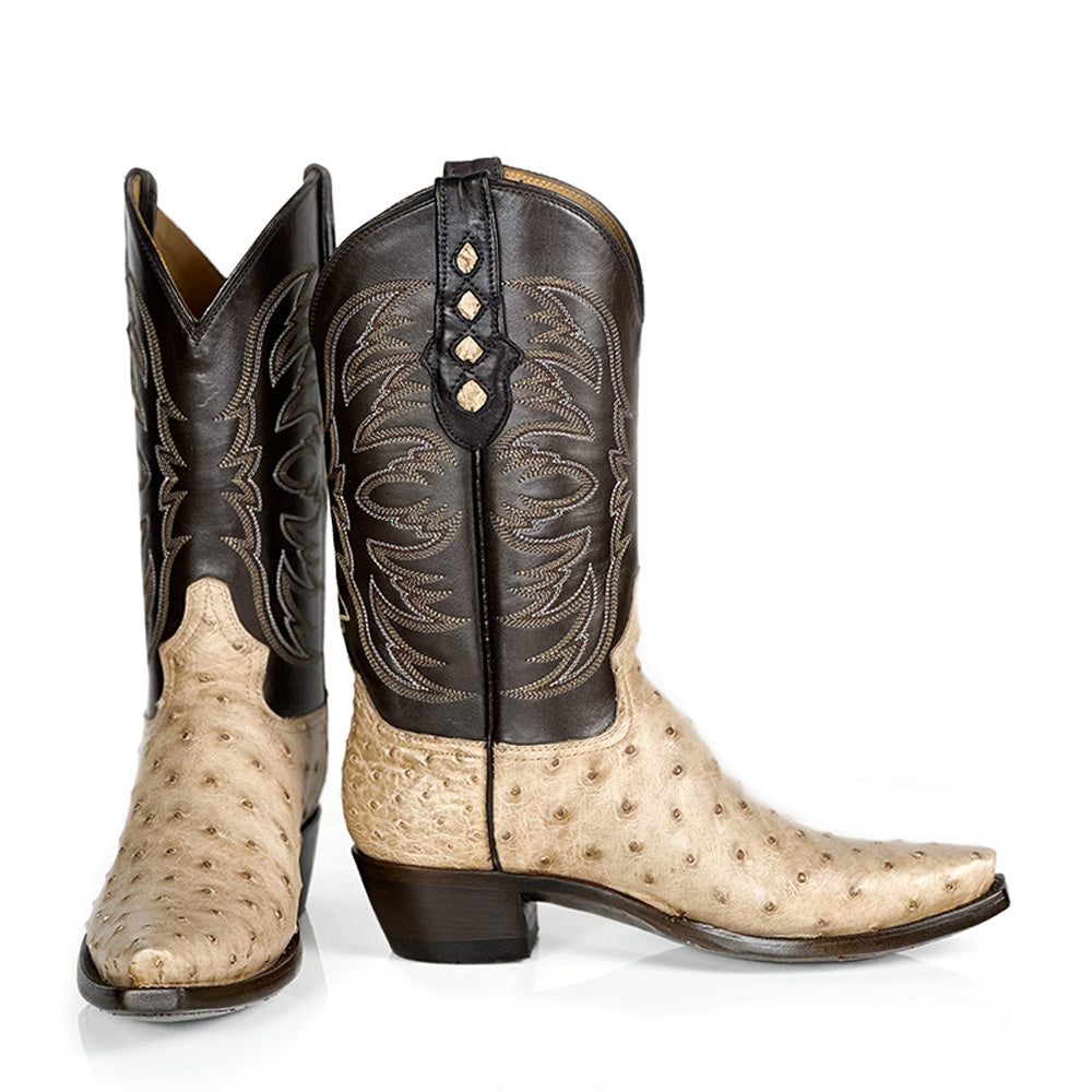 Gardenia- Ostrich Boot — side view of handmade ostrich boots