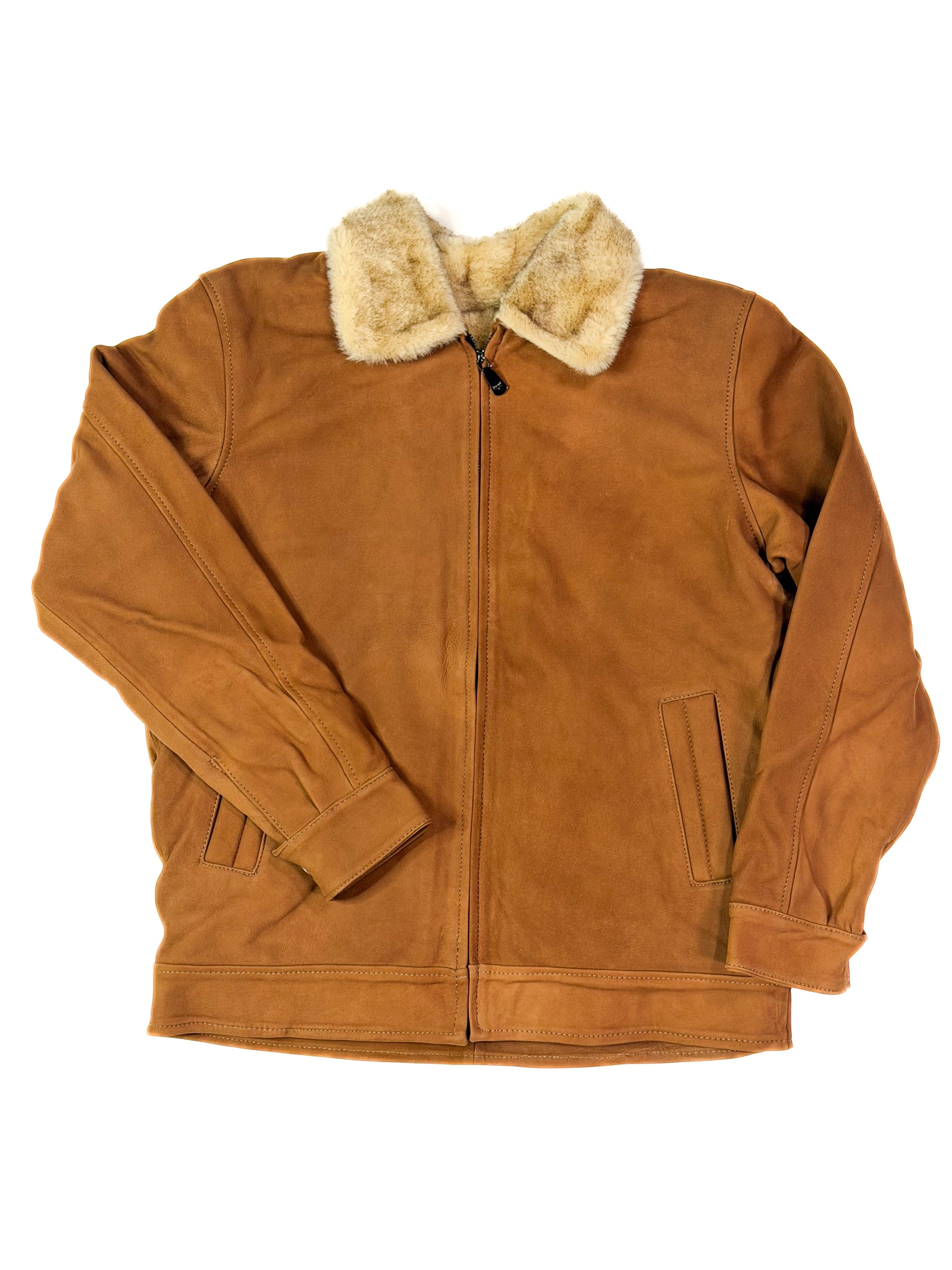 Golden jacket with fur collar on a white background