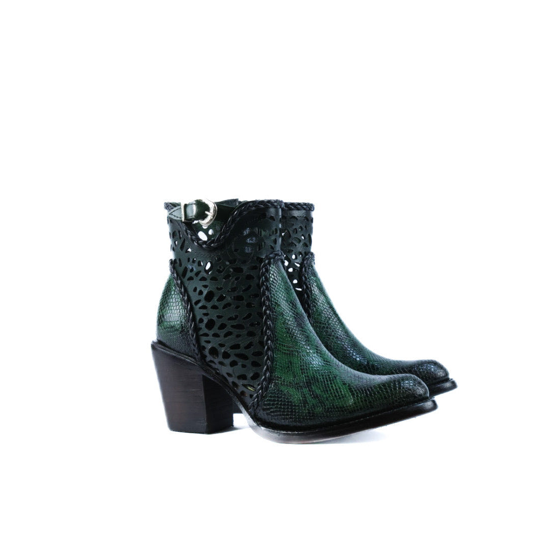 Green python ankle boots