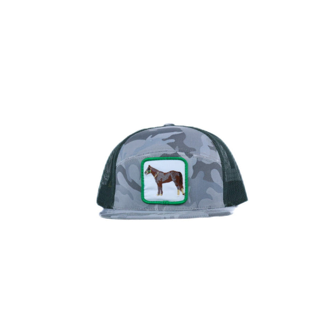Gray camo cap with horse patch