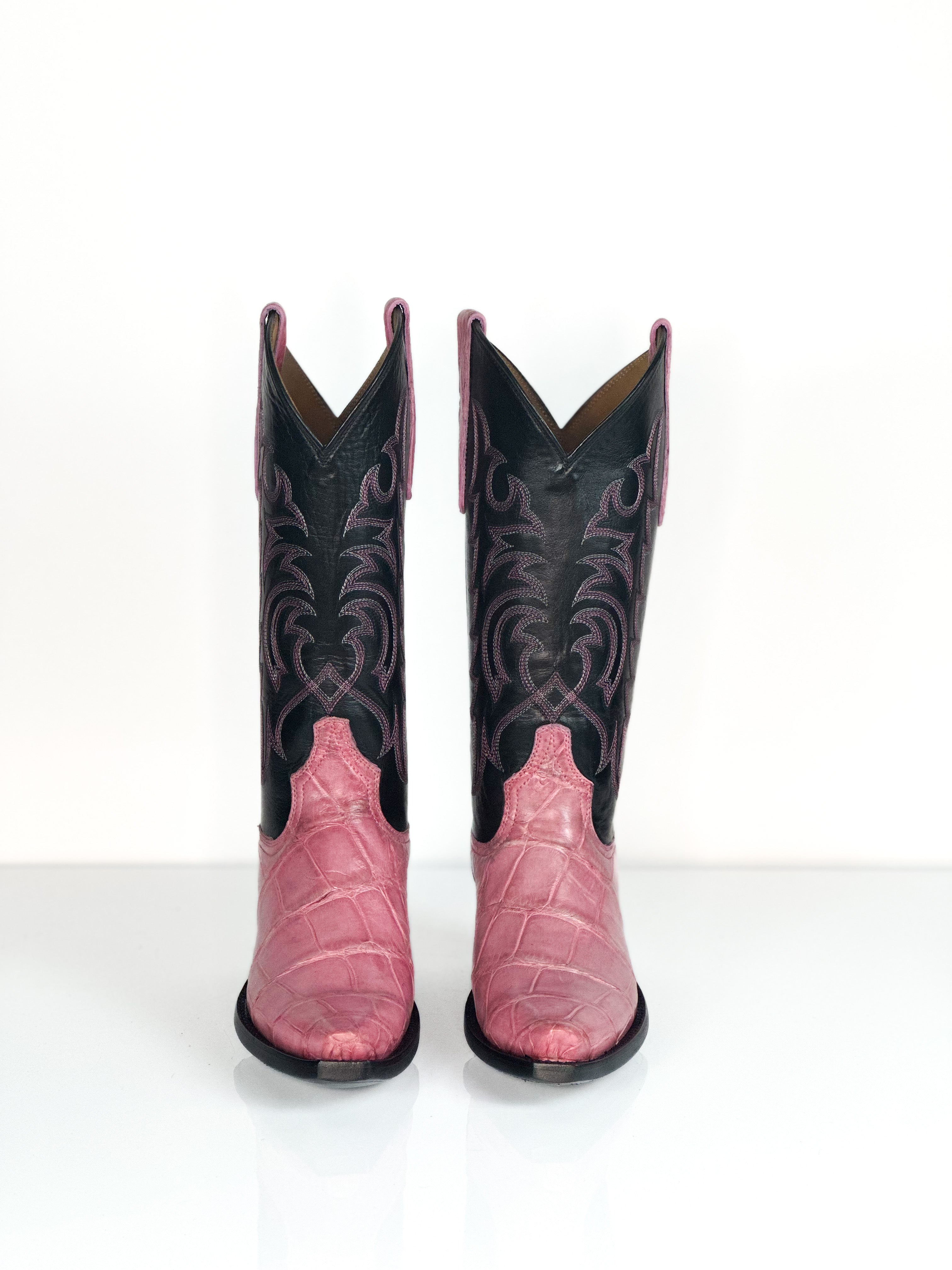 Bubble Pink Boots — side view of handmade western boots