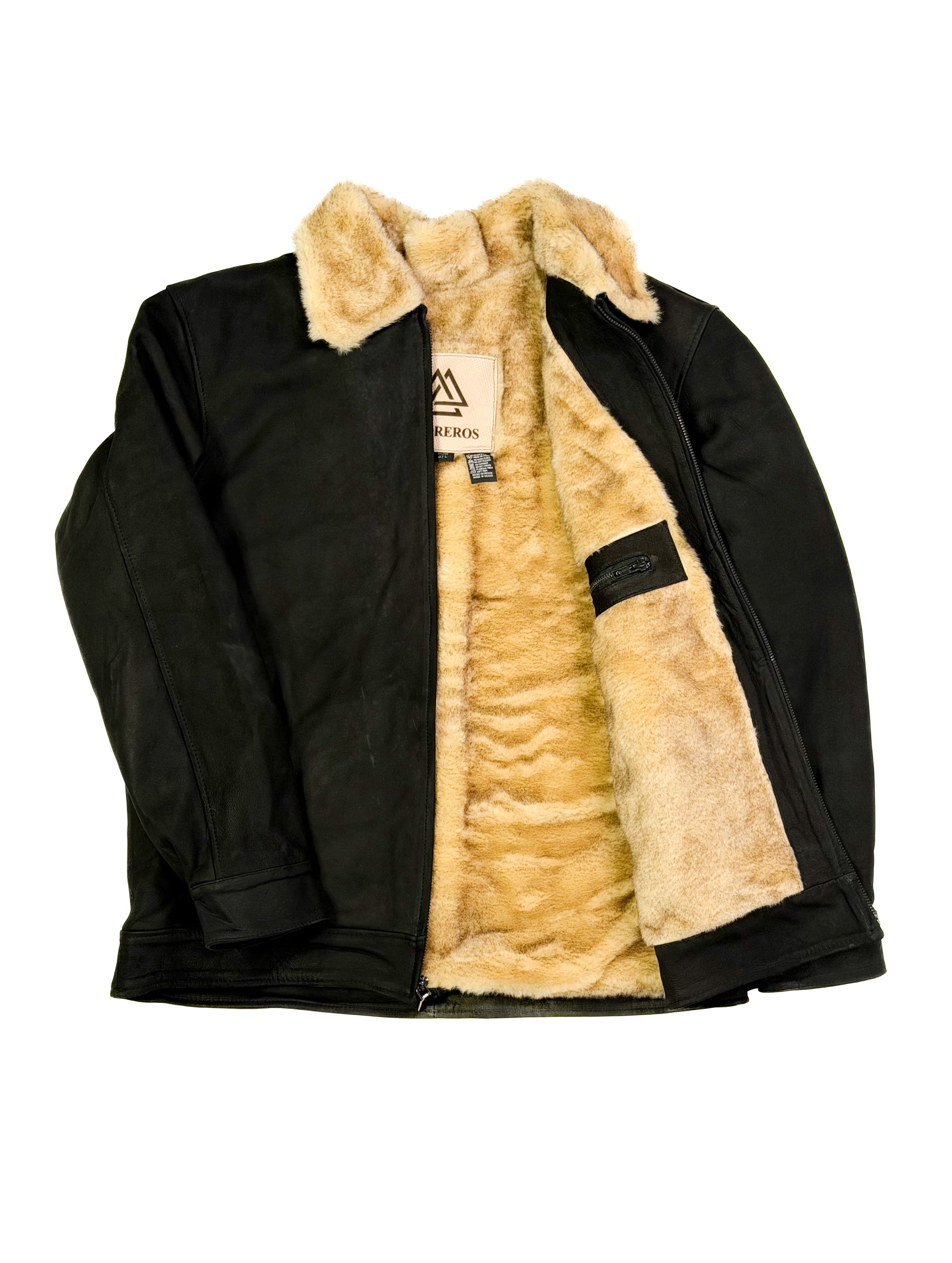 Black jacket with beige fur inner lining 