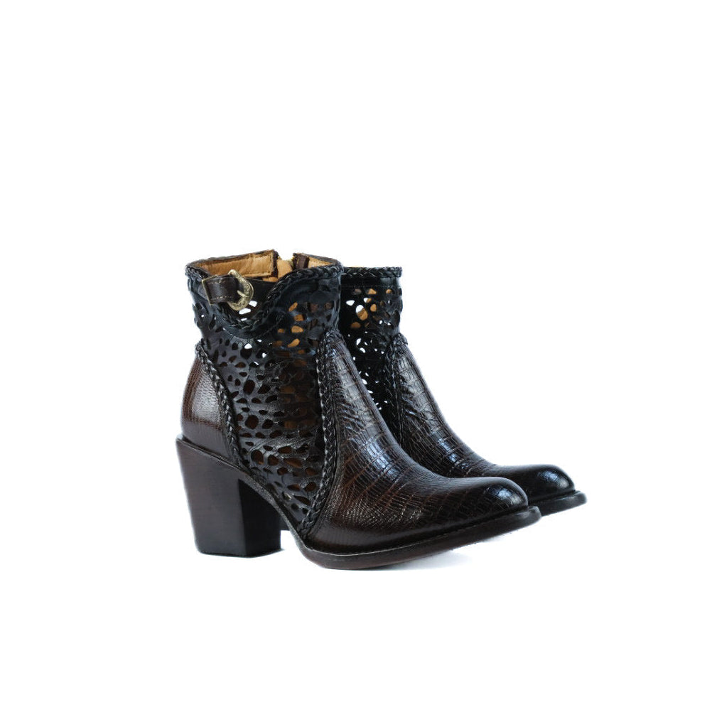 Lizard brown womens ankle boot