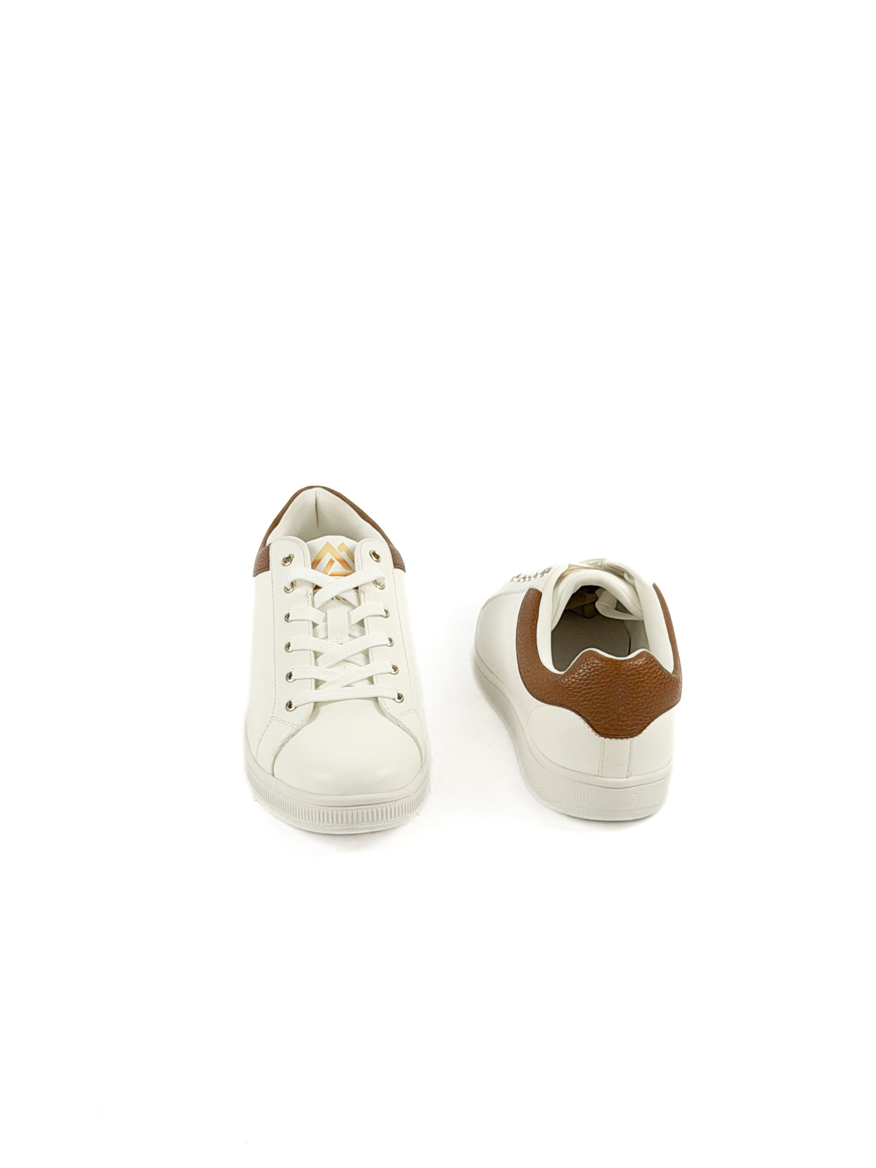 White and brown leather sneakers shoe laces