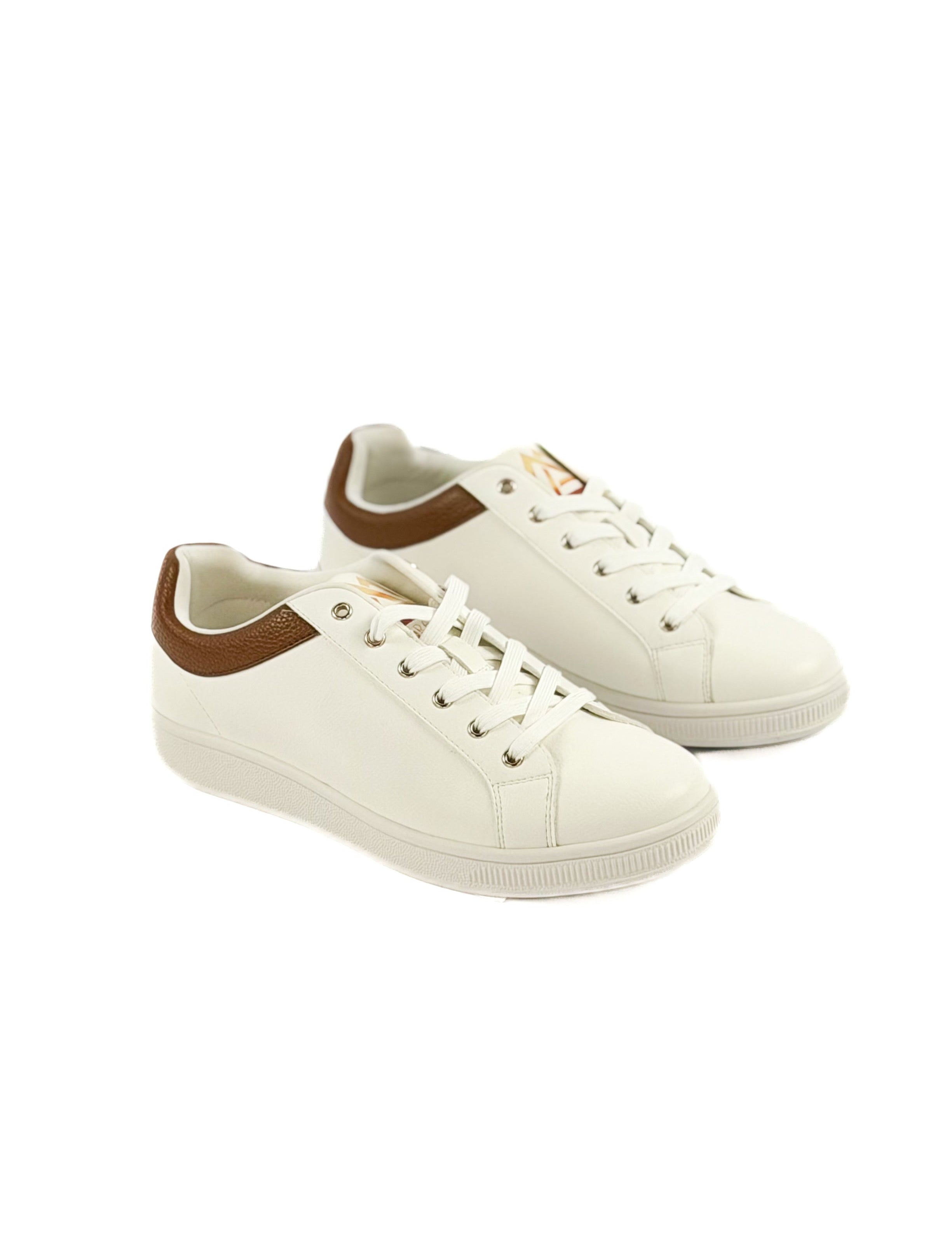 White and brown leather sneakers shoe laces