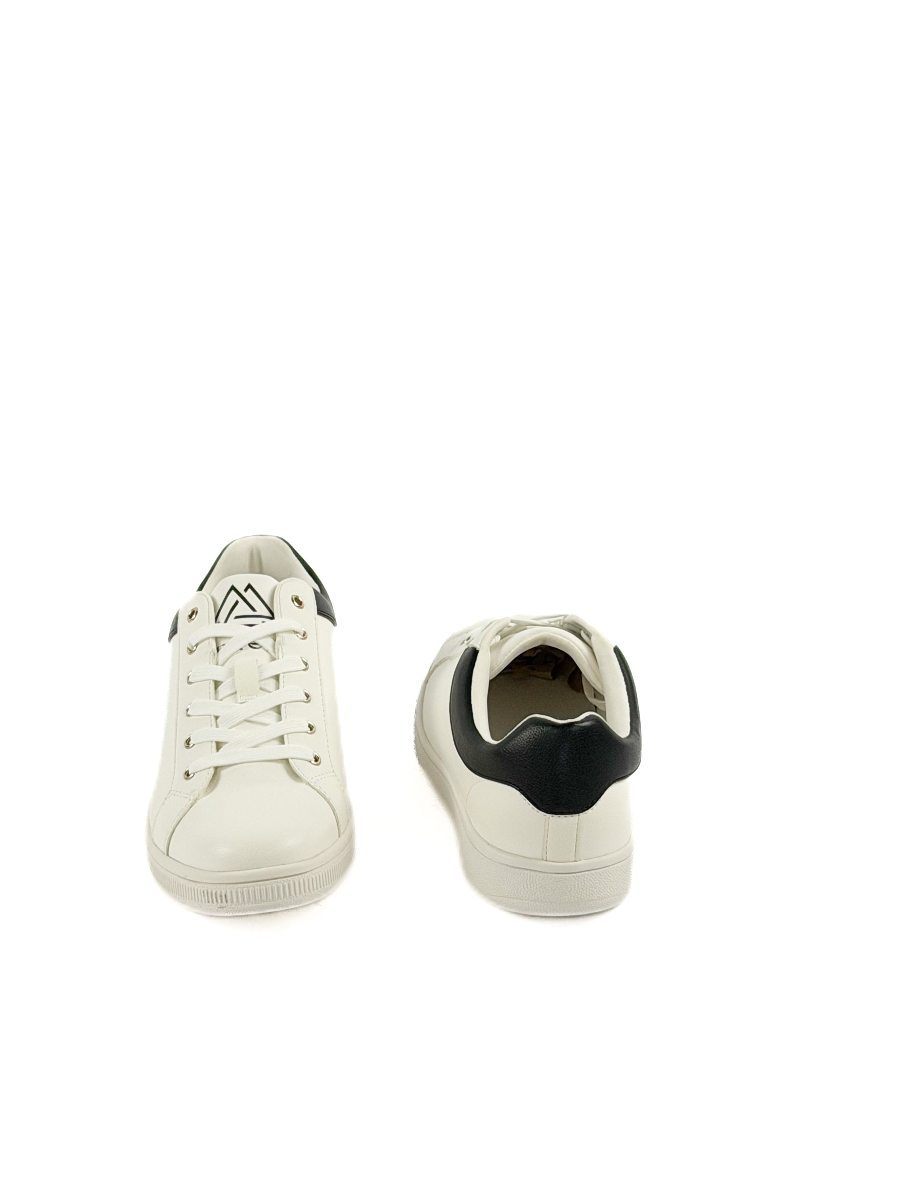 White and black casual sneakers with shoe laces