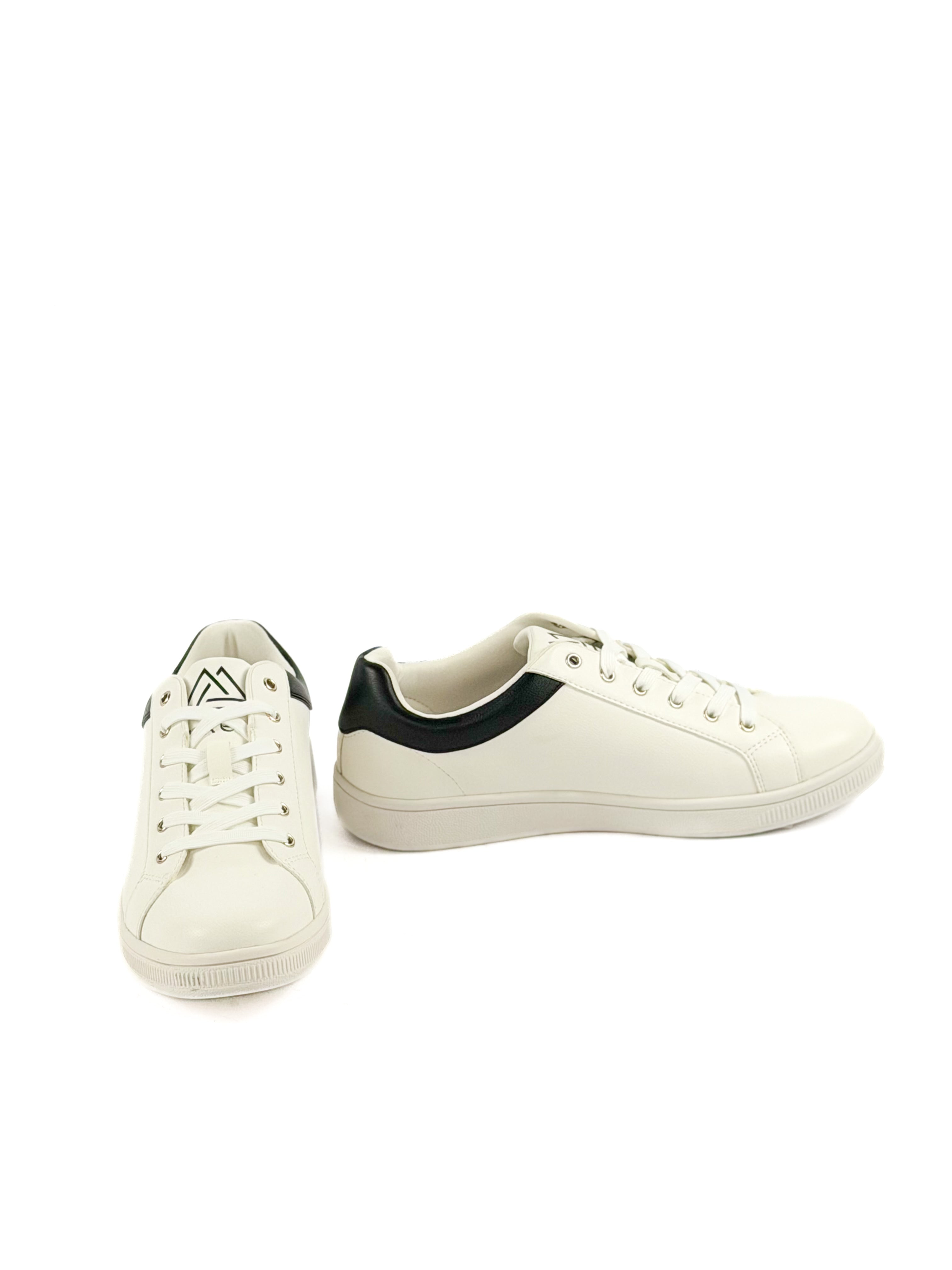 White and black leather sneakers shoe laces
