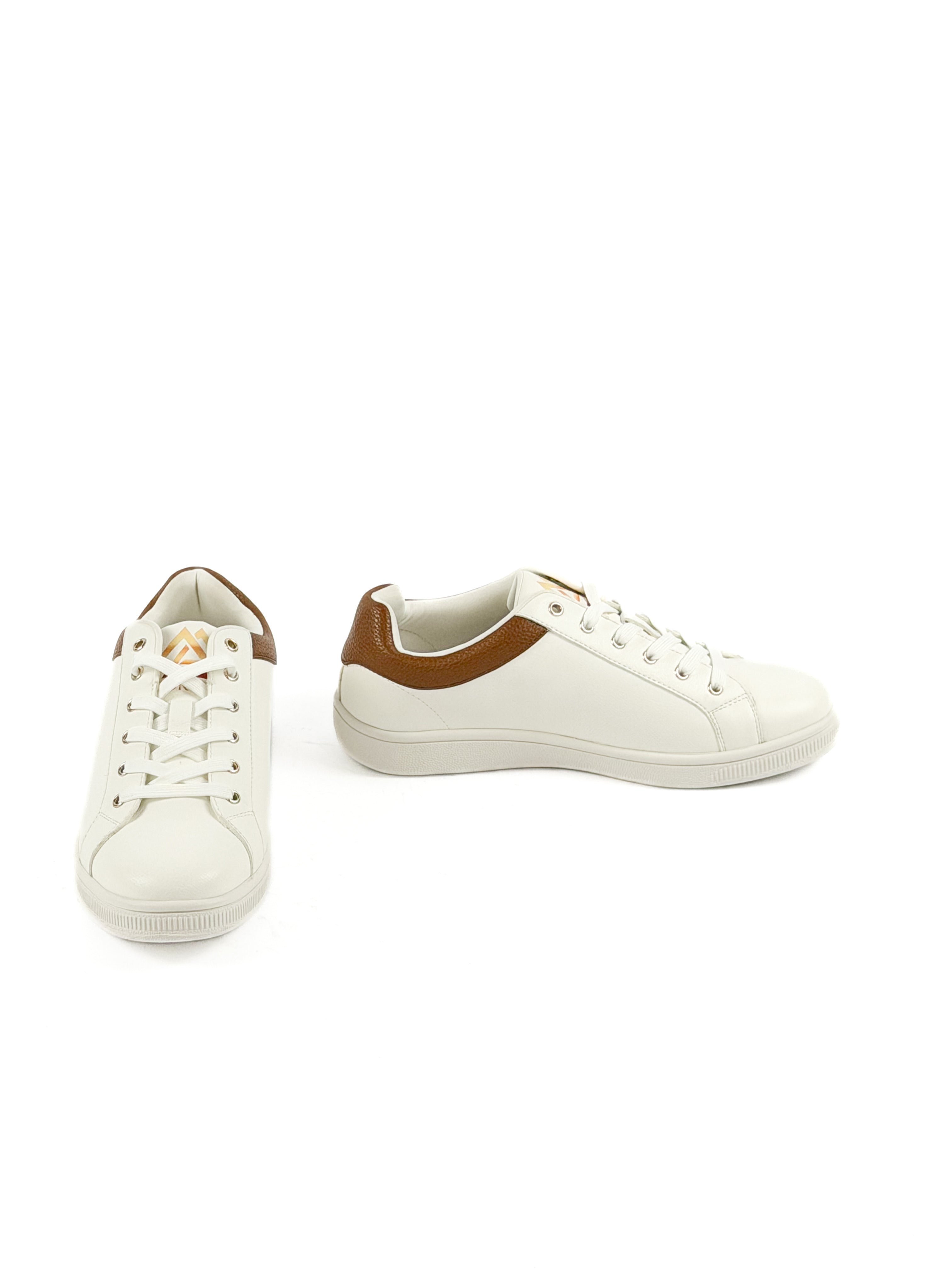 White and brown leather sneakers shoe laces