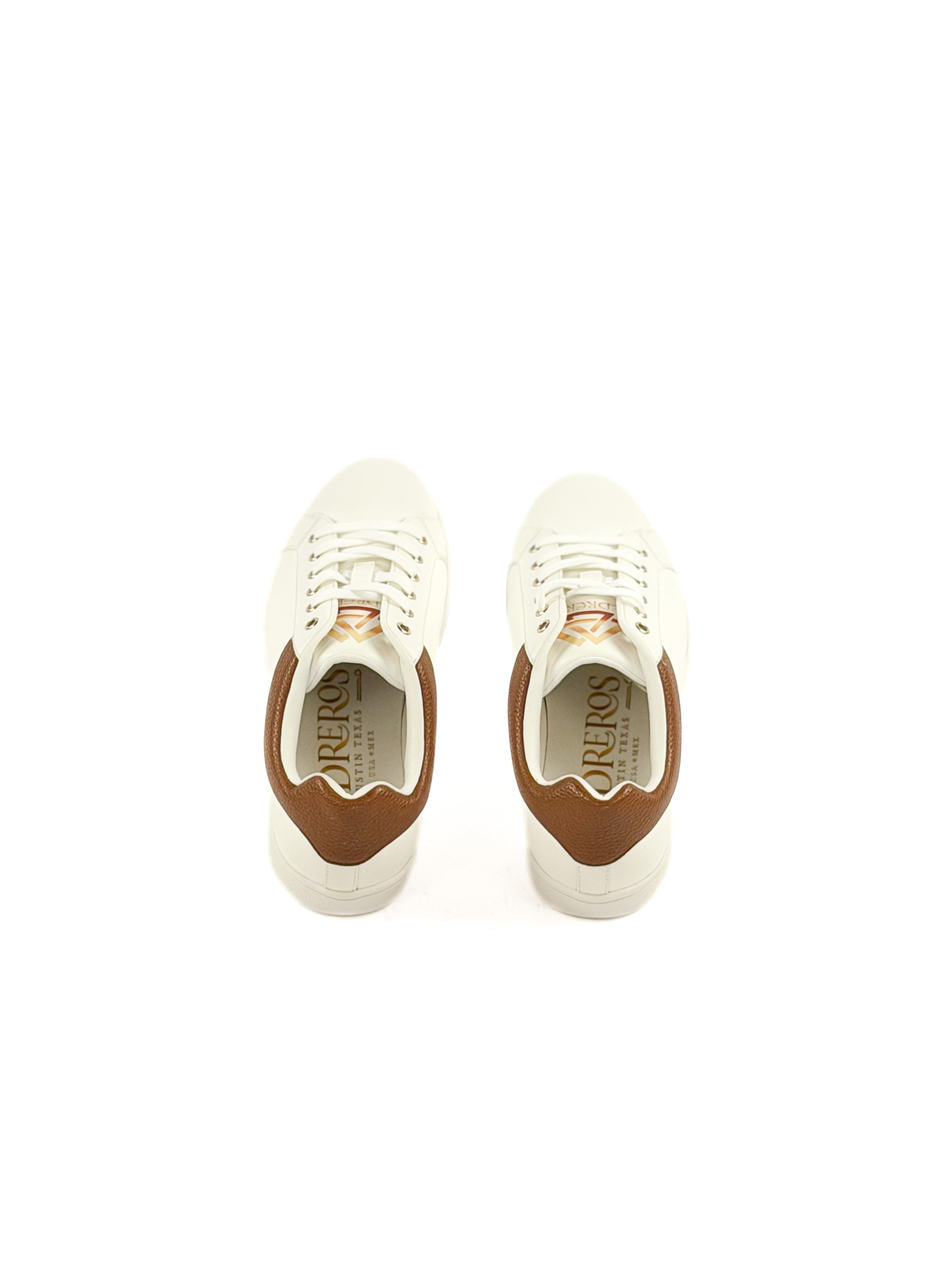 White and brown leather sneakers shoe laces