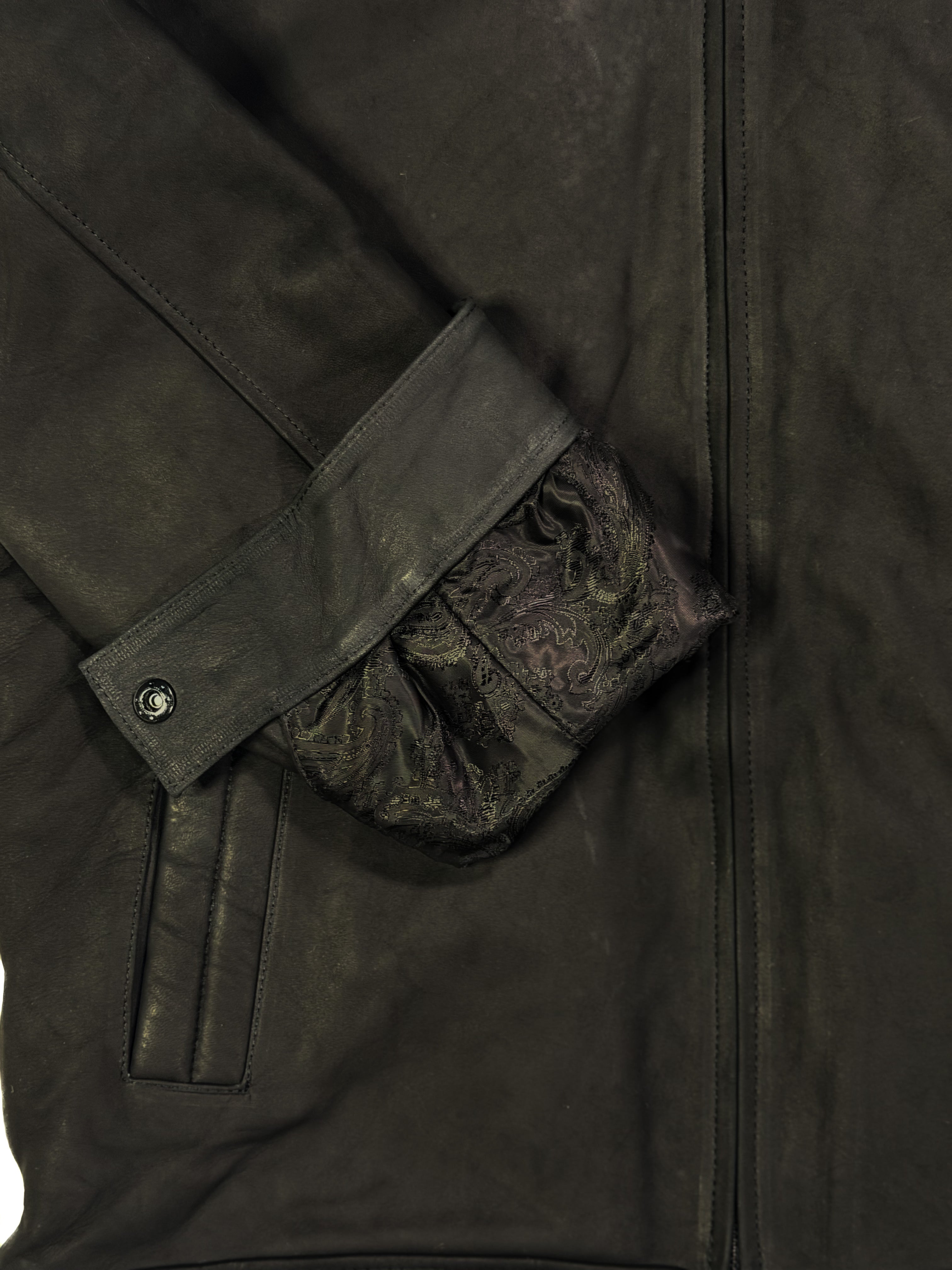 Close-up of a dark black jacket with a sleeve detail