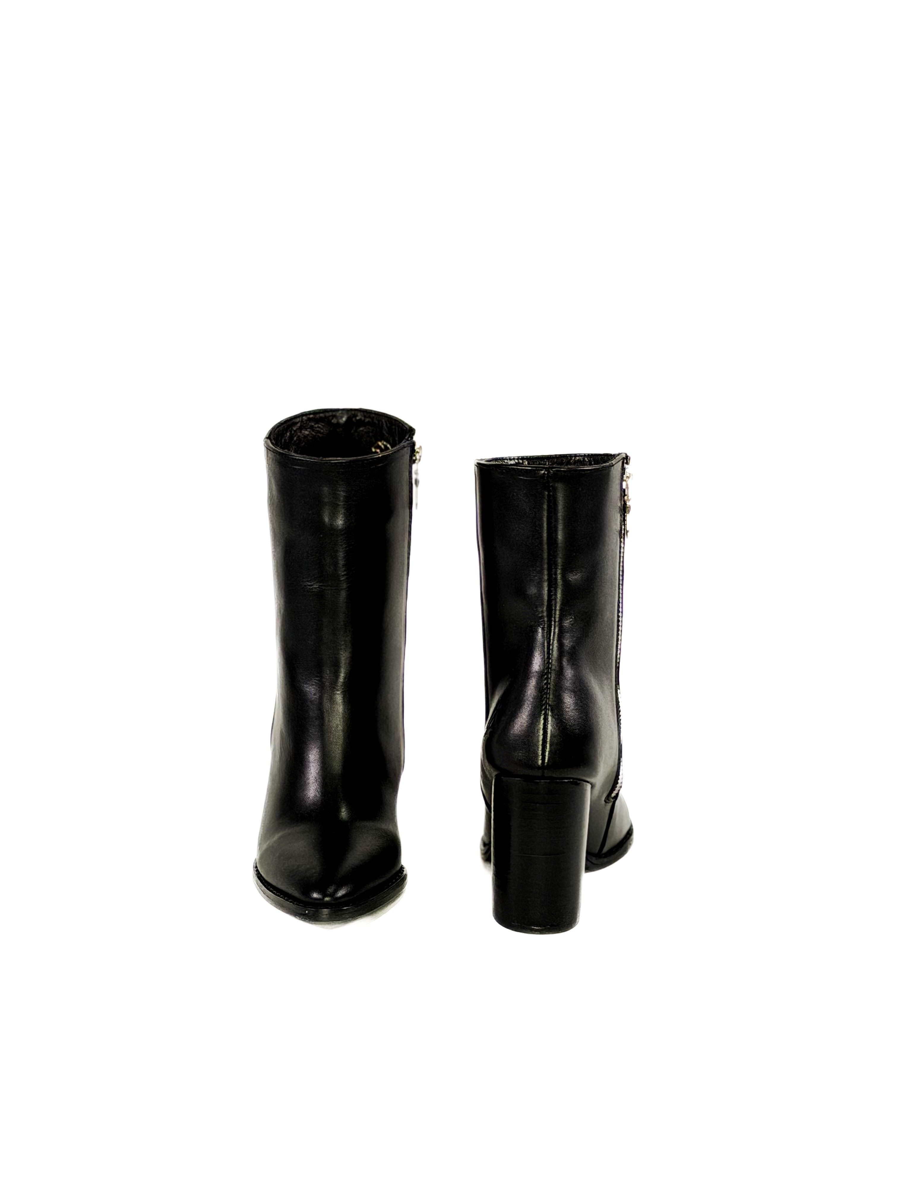 Black heel leather ankle booties with zipper
