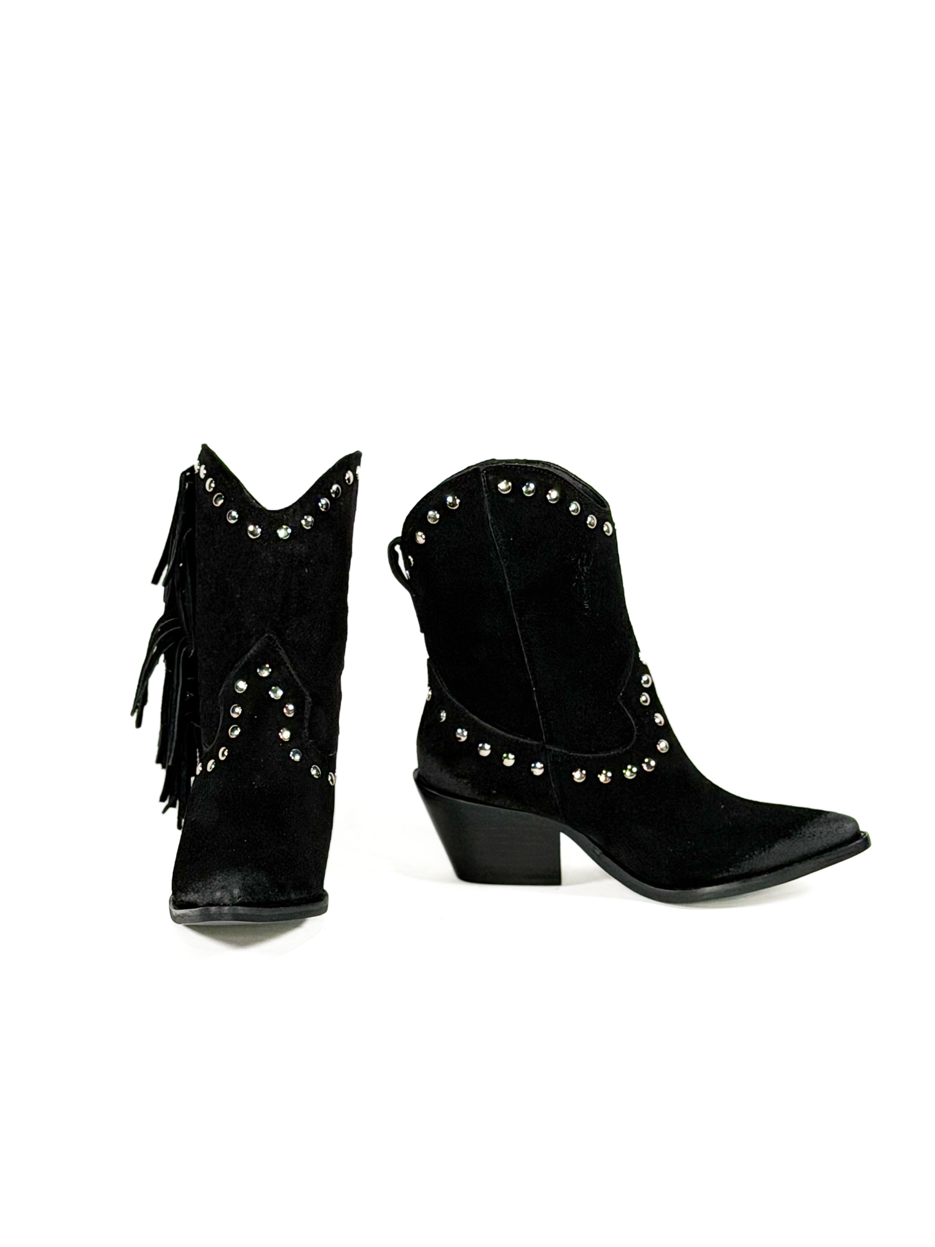Black cowgirl ankle boots with studded details